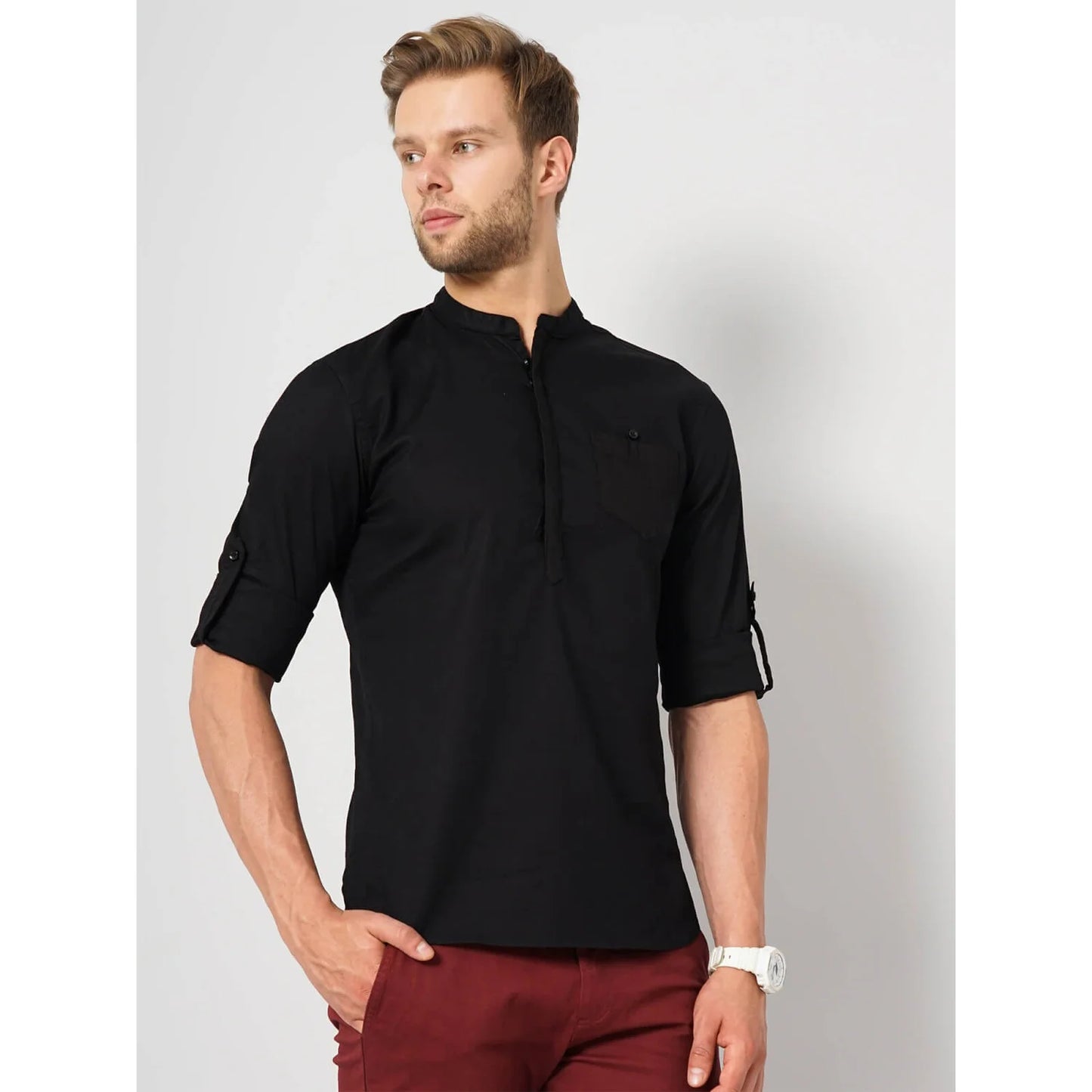 Celio* Solid Regular Fit Cotton Black Shirt