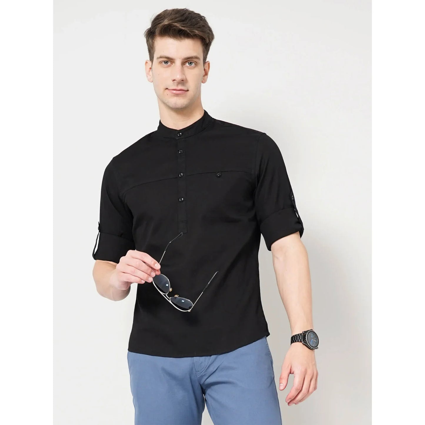 Celio* Solid Regular Fit Cotton Black Shirt