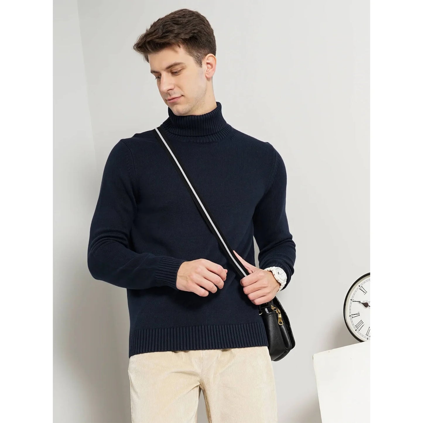 Celio* Solid Regular Fit Cotton Navy Blue Sweater