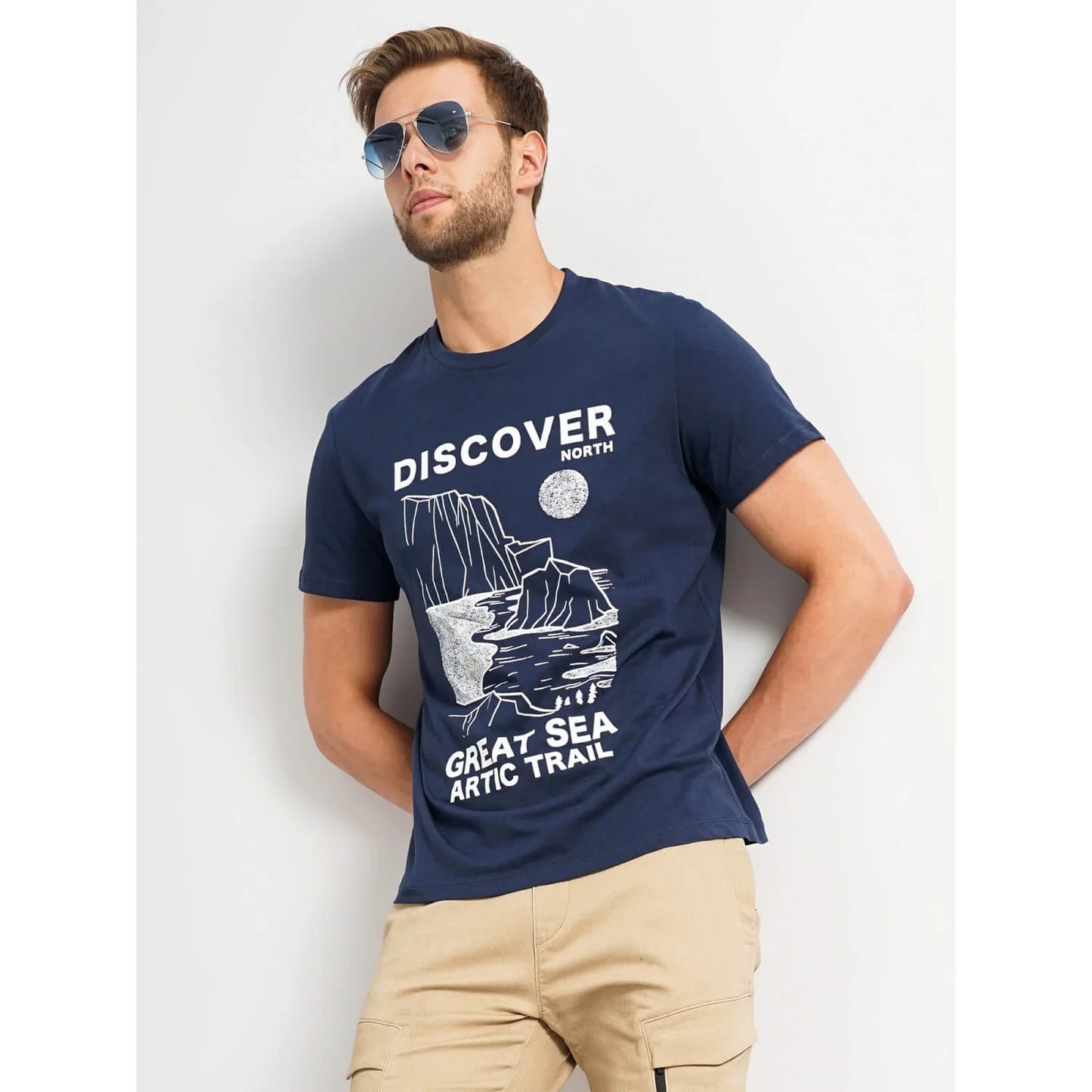 Celio* Graphics Regular Fit Cotton Navy Blue T-Shirt