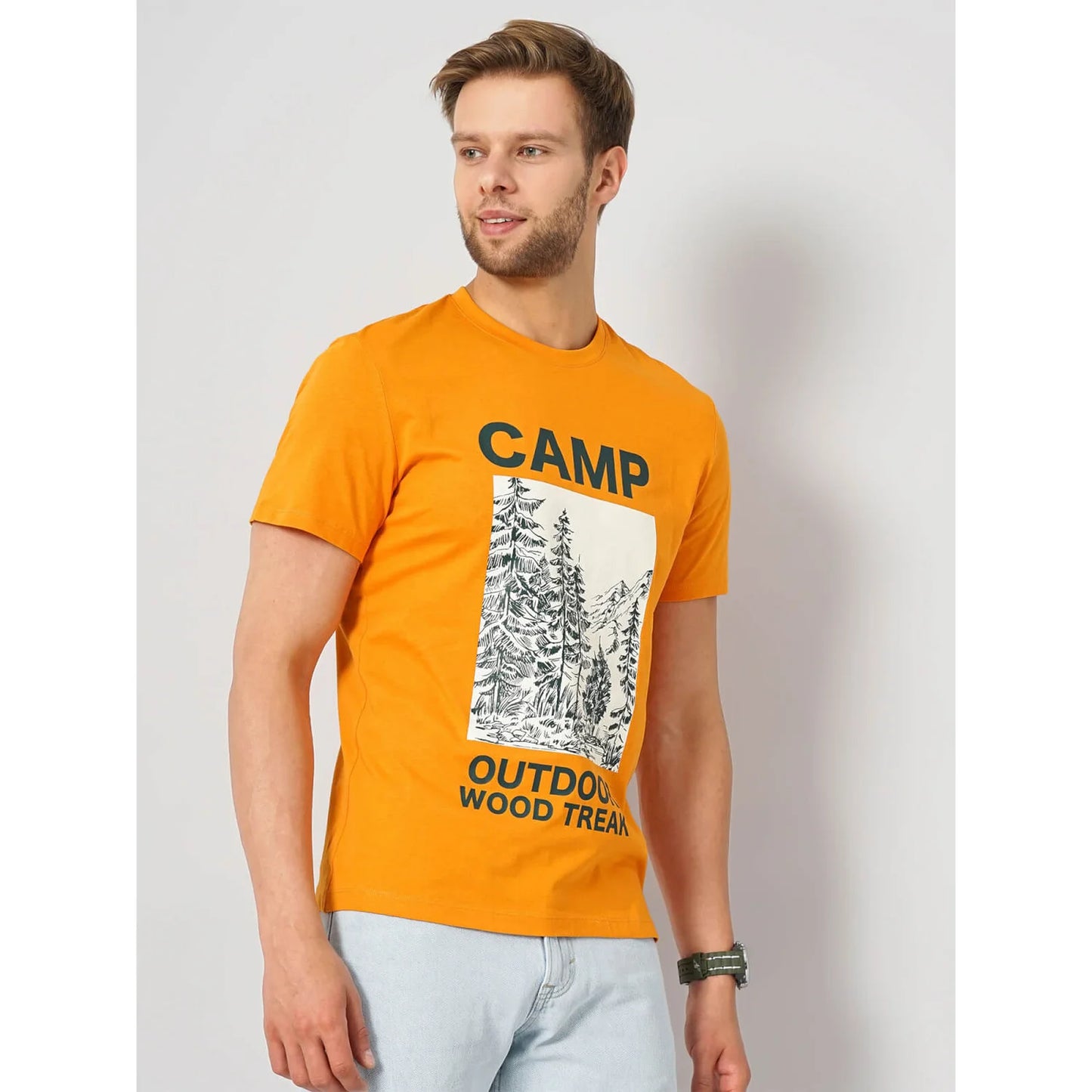 Celio* Graphics Regular Fit Cotton Orange T-Shirt