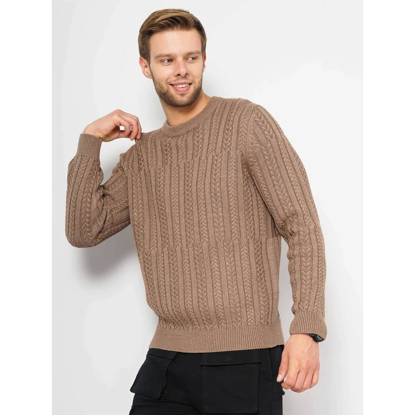 Celio* Solid Regular Fit Cotton-Blend Brown Sweater