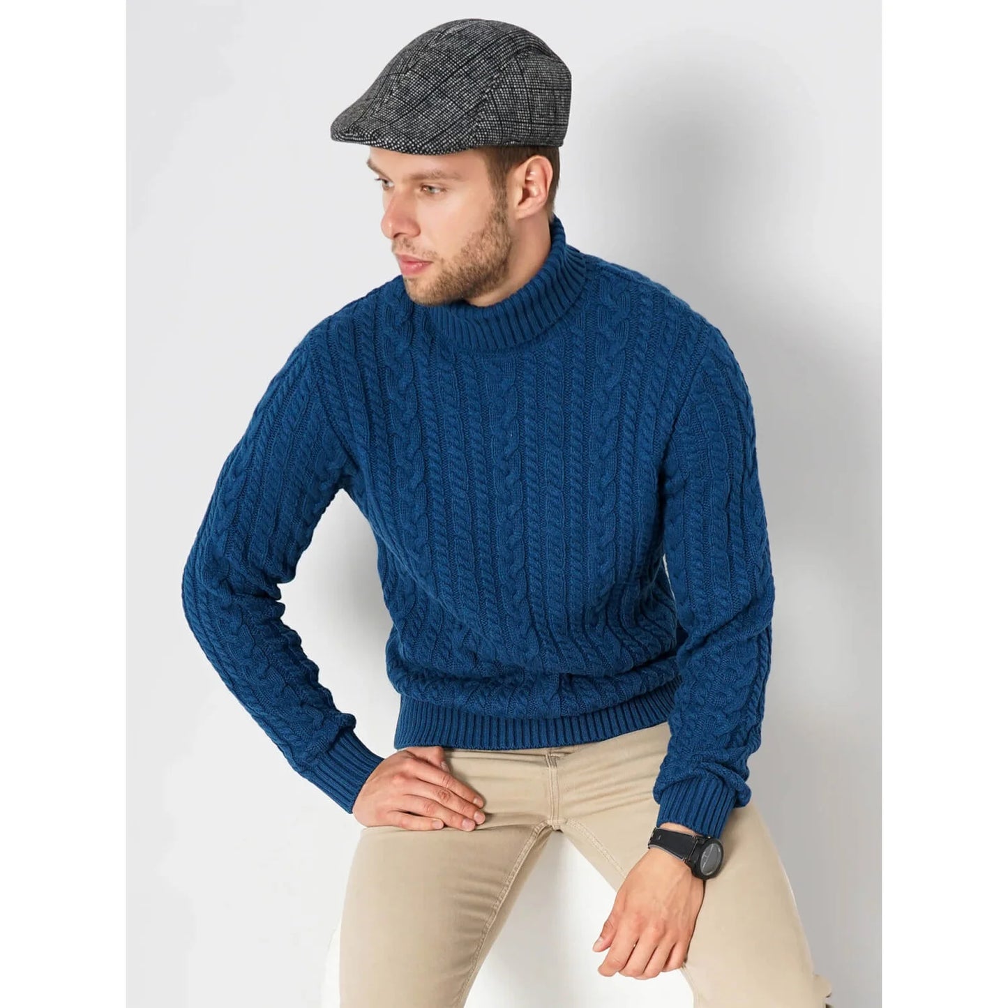 Celio* Solid Regular Fit Cotton-Blend Navy Blue Sweater