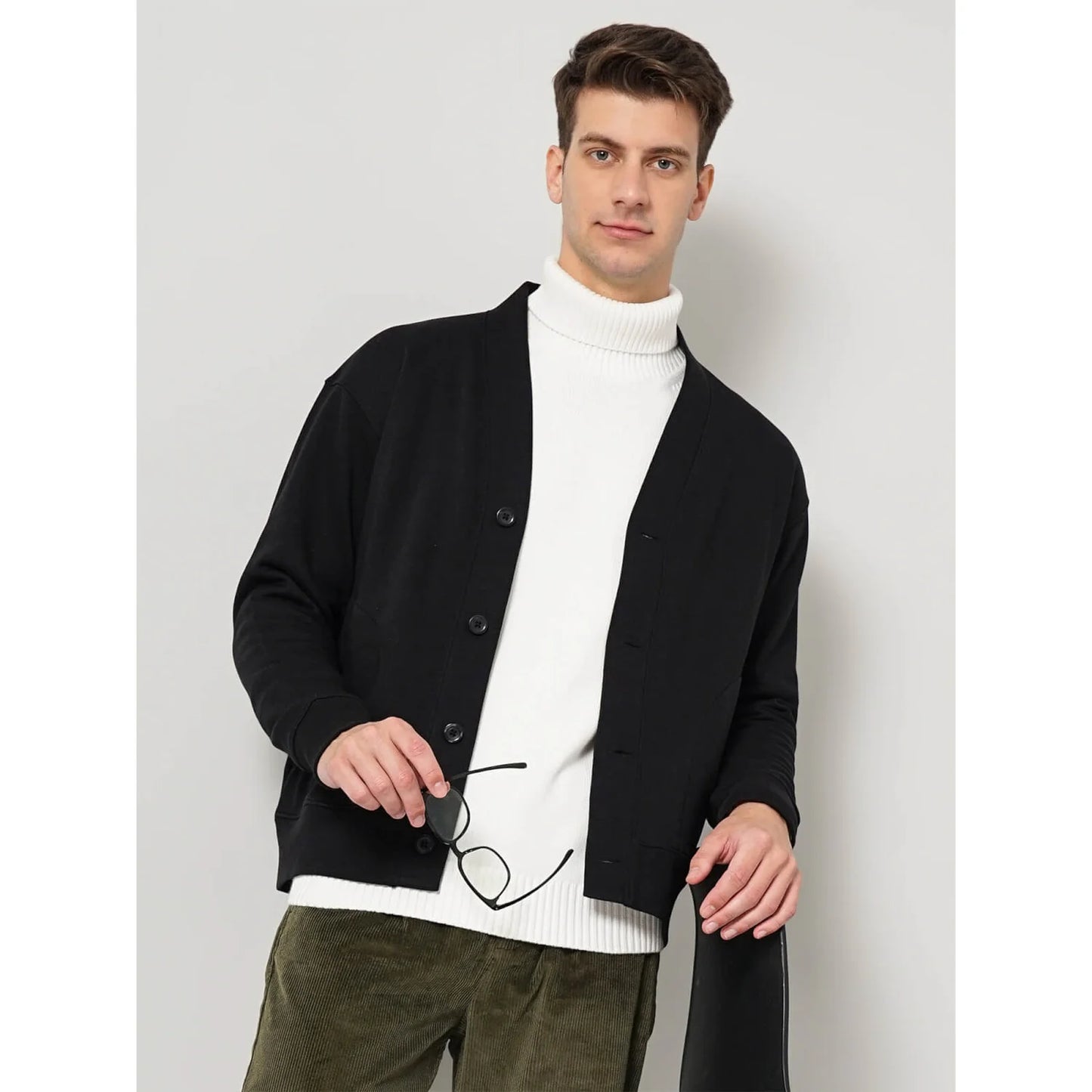 Celio* Solid Relaxed Fit Cotton-Blend Black Sweatshirt