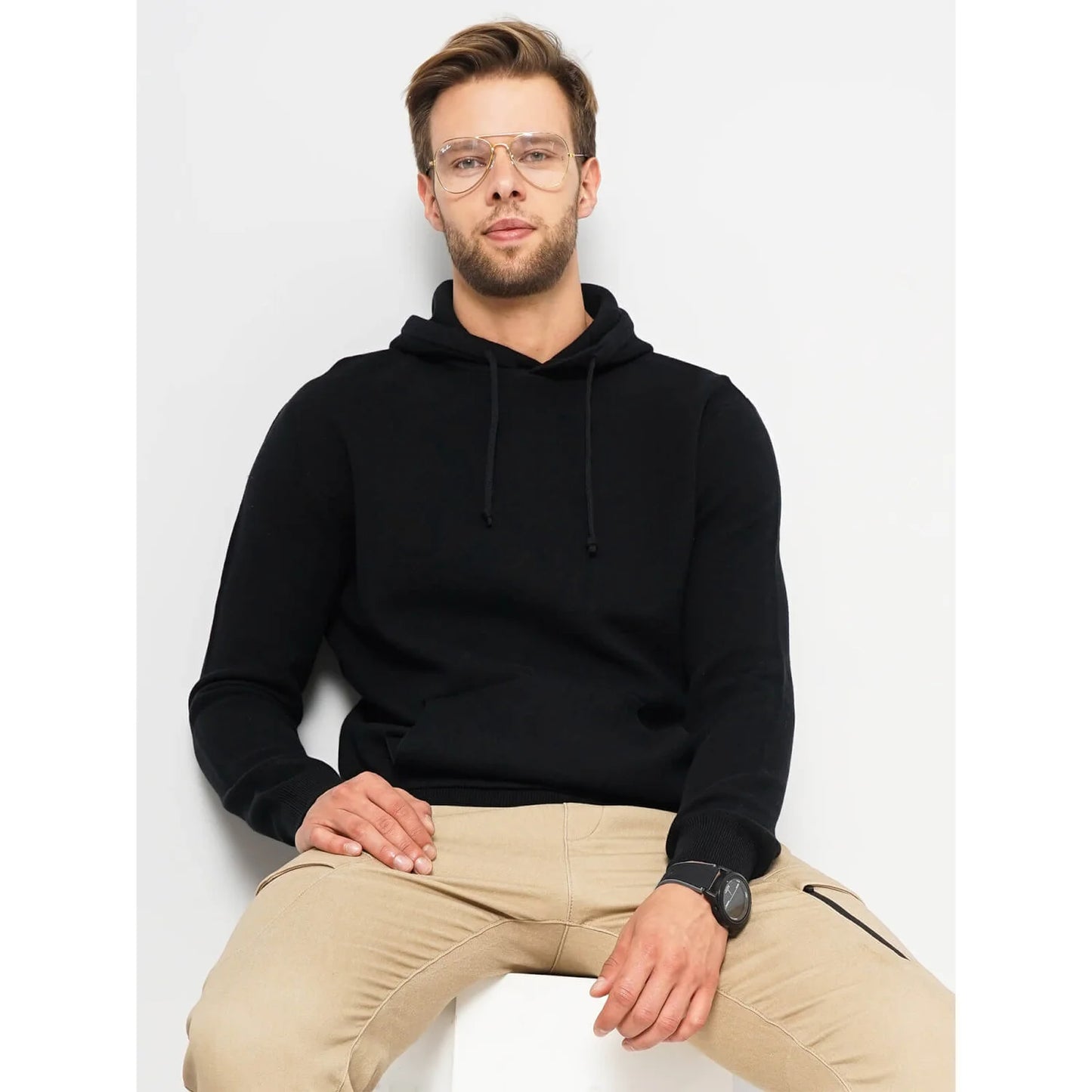 Celio* Solid Relaxed Fit Cotton-Blend Black Sweater