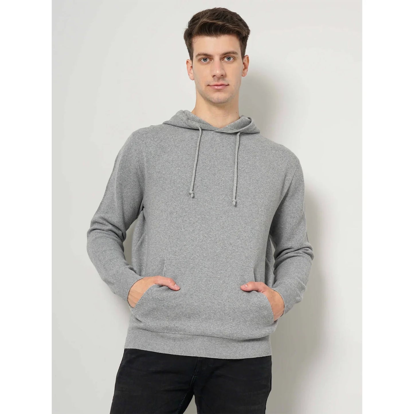 Celio* Solid Relaxed Fit Cotton-Blend Grey Sweater