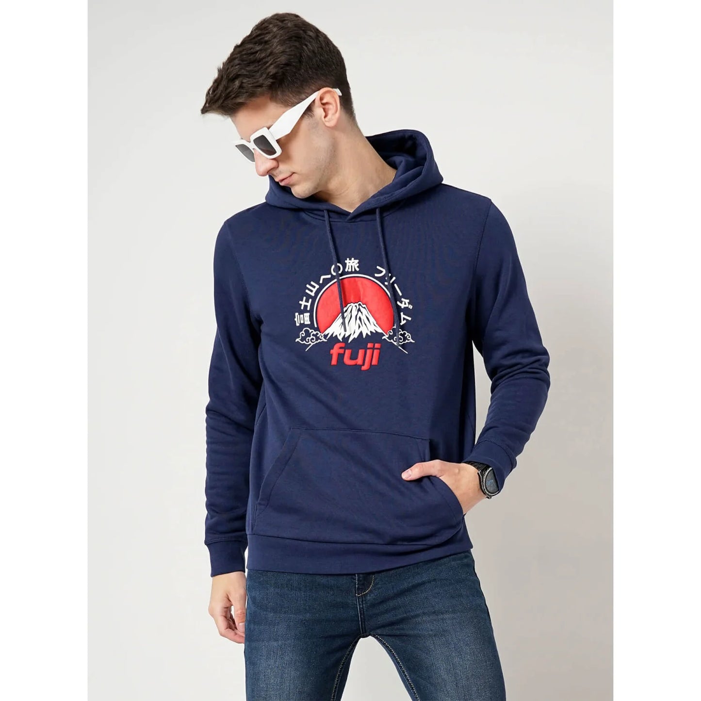 Celio* Graphics Regular Fit Cotton-Blend Navy Blue Sweatshirt