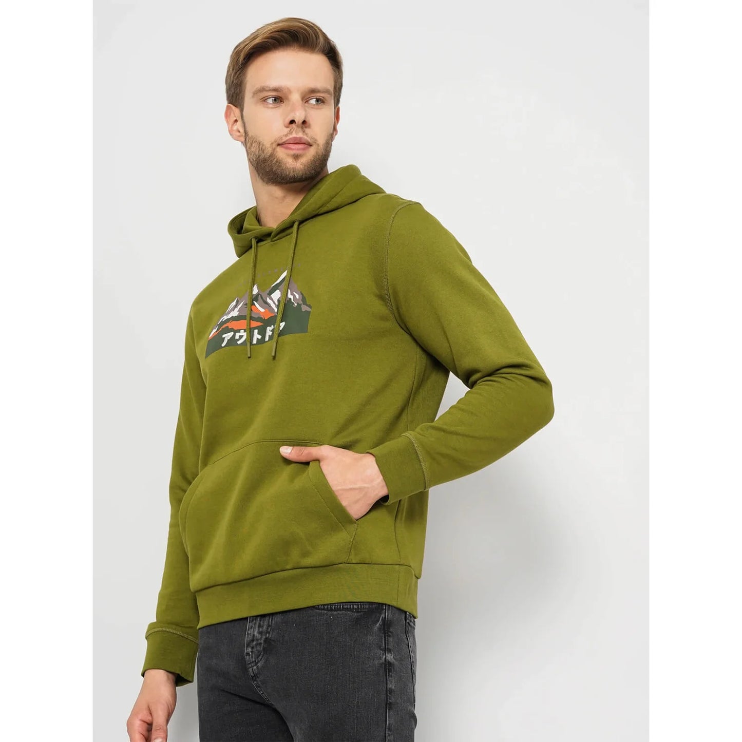 Celio* Graphics Regular Fit Cotton-Blend Olive Sweatshirt