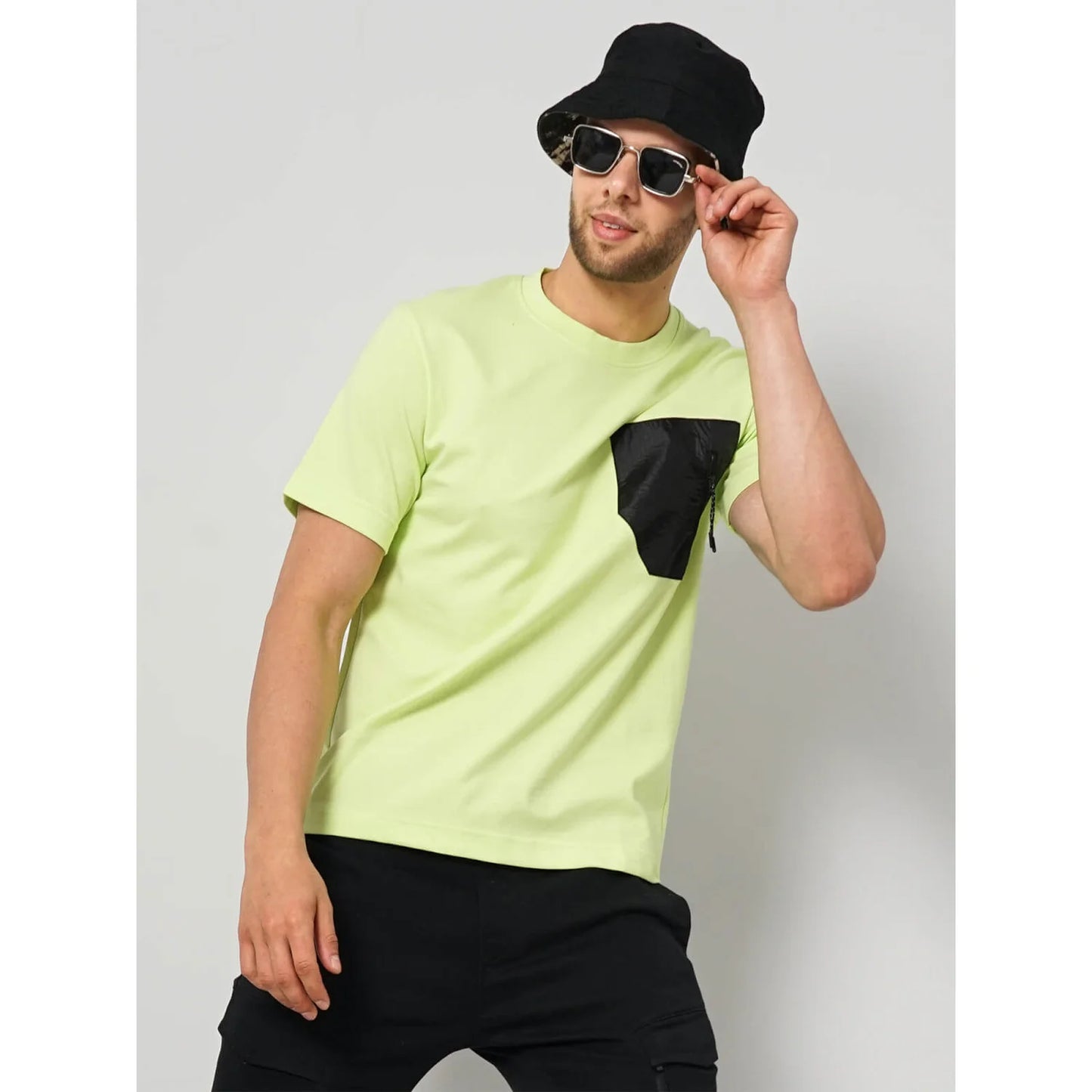 Celio* Solid Relaxed Fit Cotton-Blend Green T-Shirt