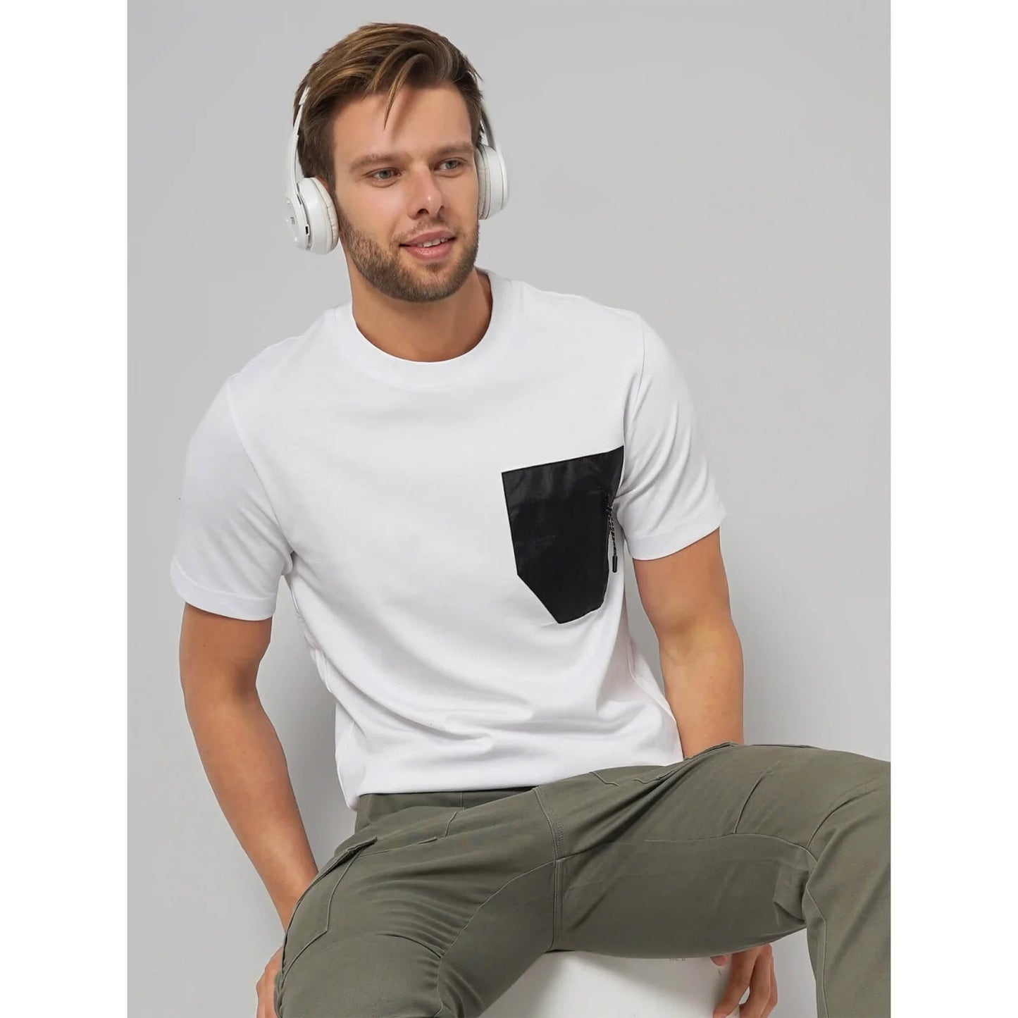 Celio* Solid Relaxed Fit Cotton-Blend White T-Shirt