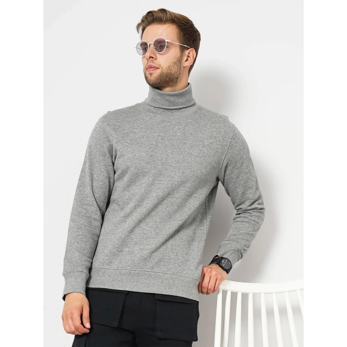 Celio* Solid Regular Fit Cotton-Blend Grey Sweatshirt
