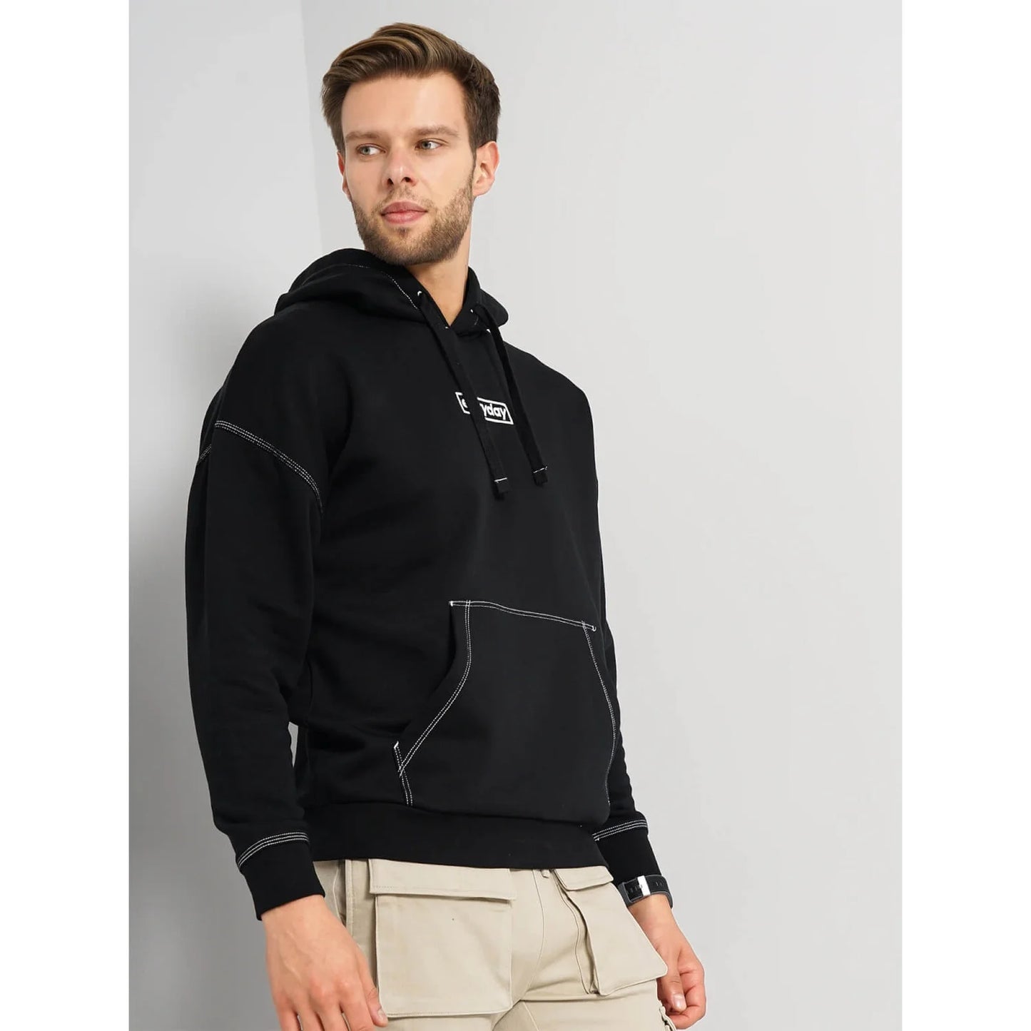 Celio* Printed Regular Fit Cotton-Blend Black Sweatshirt