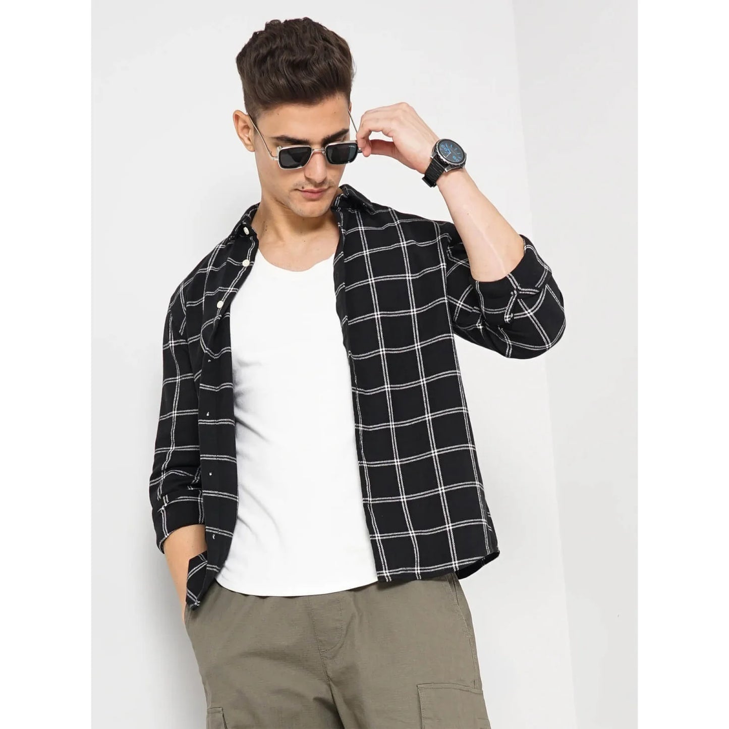 Celio* Checked Regular Fit Cotton Black Shirt