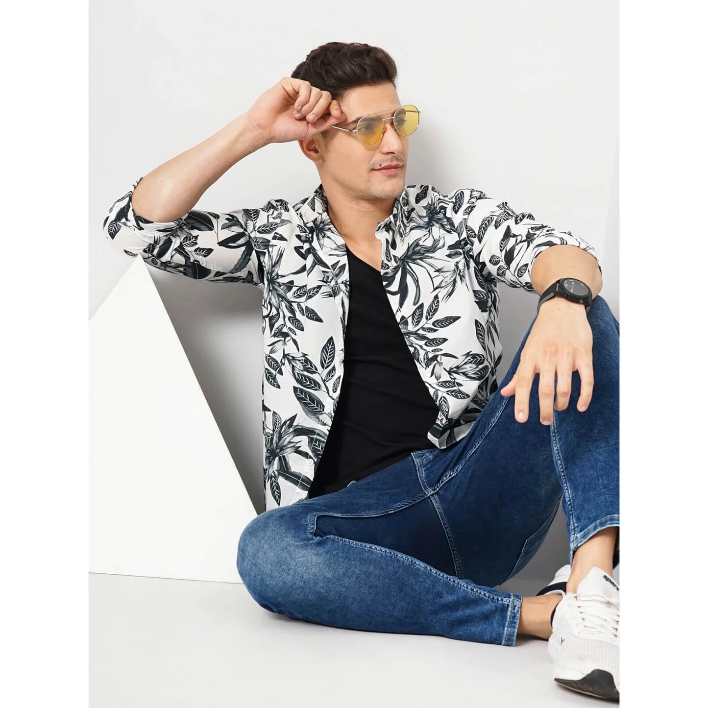 Celio* Floral Slim Fit Cotton Black Shirt