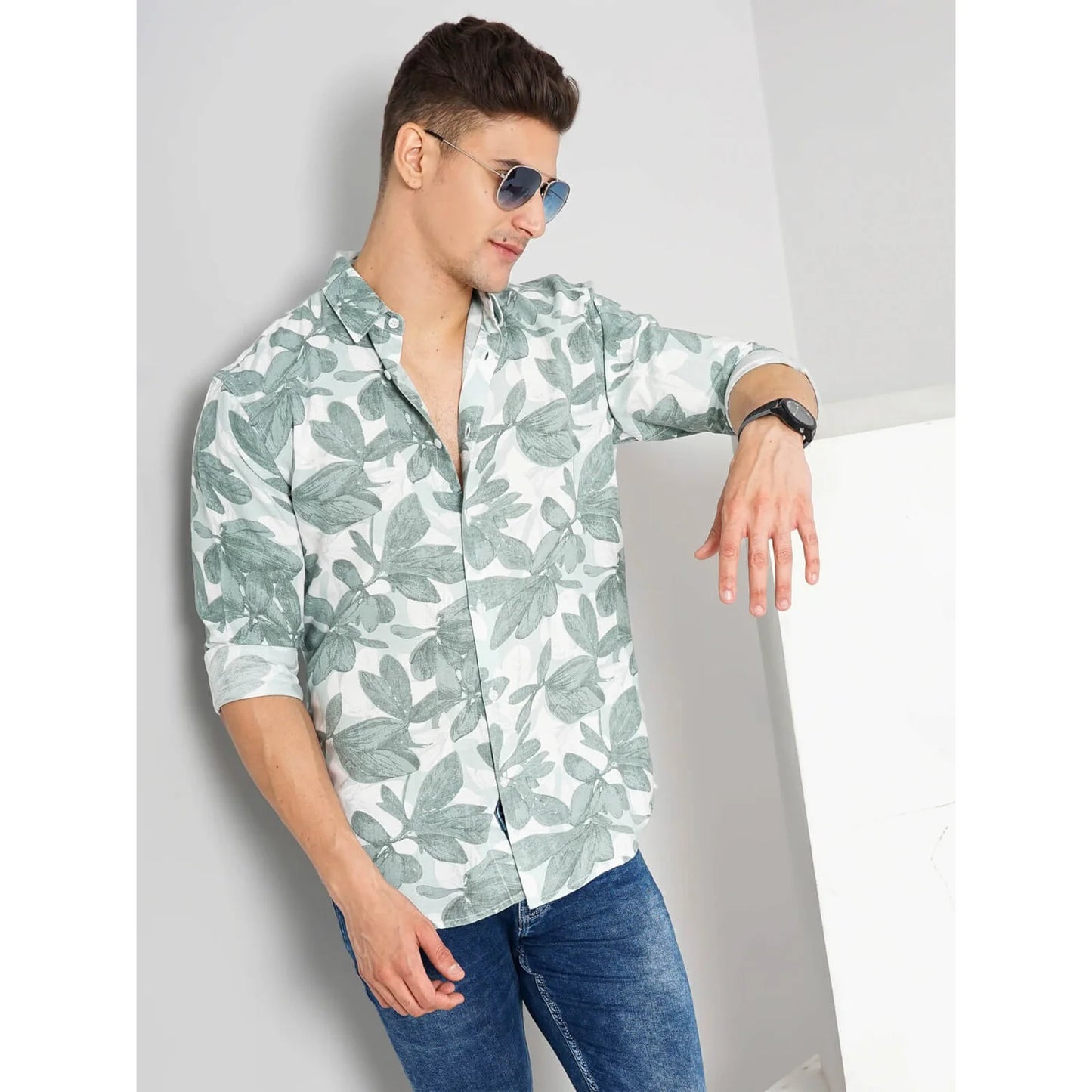 Celio* Botanical Regular Fit Viscose Green Shirt