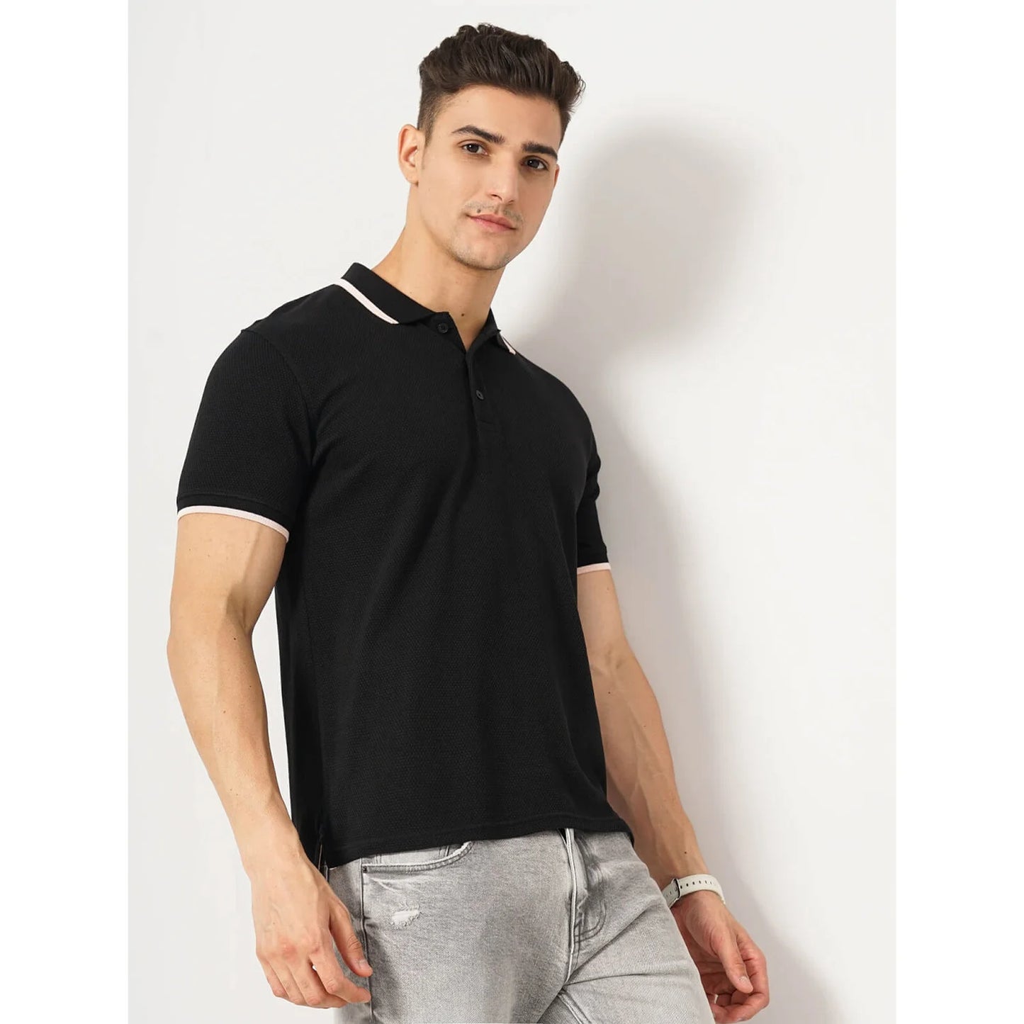 Celio* Solid Regular Fit Cotton Black T-Shirt