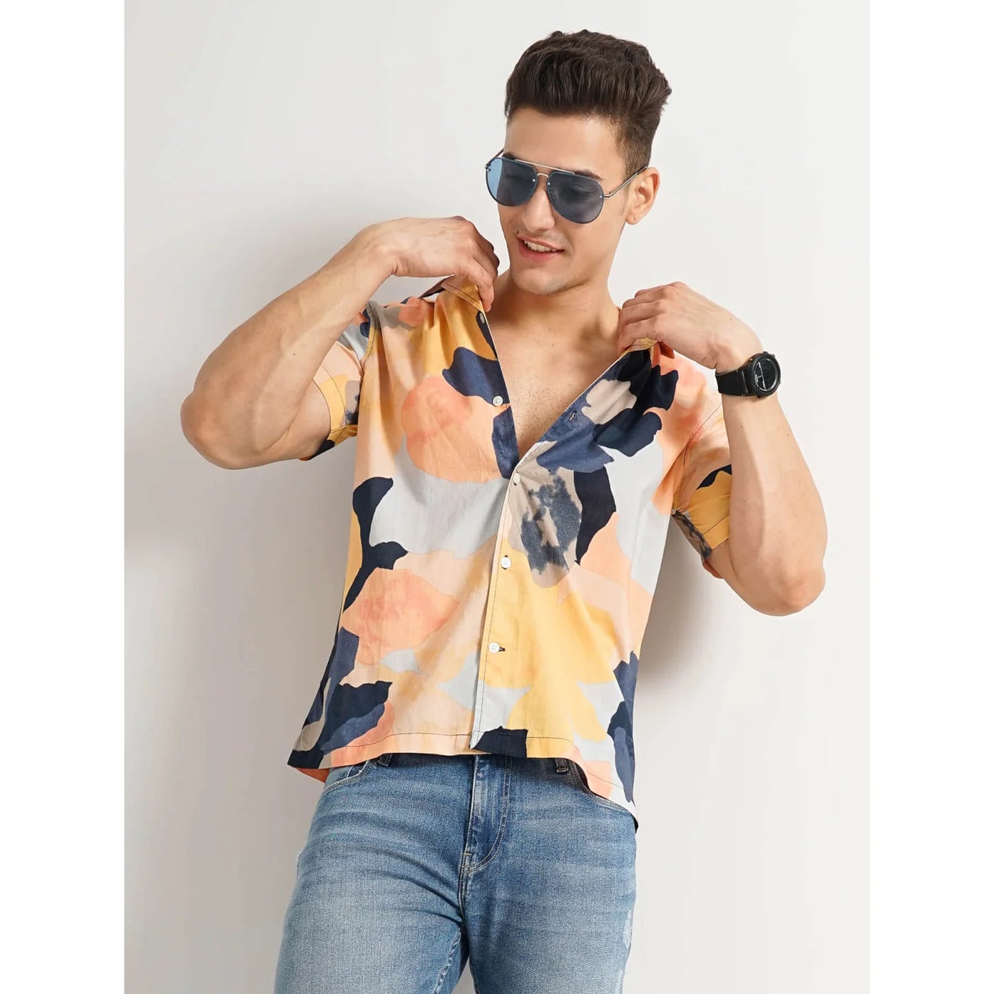 Celio* Abstract Regular Fit Cotton Orange Shirt