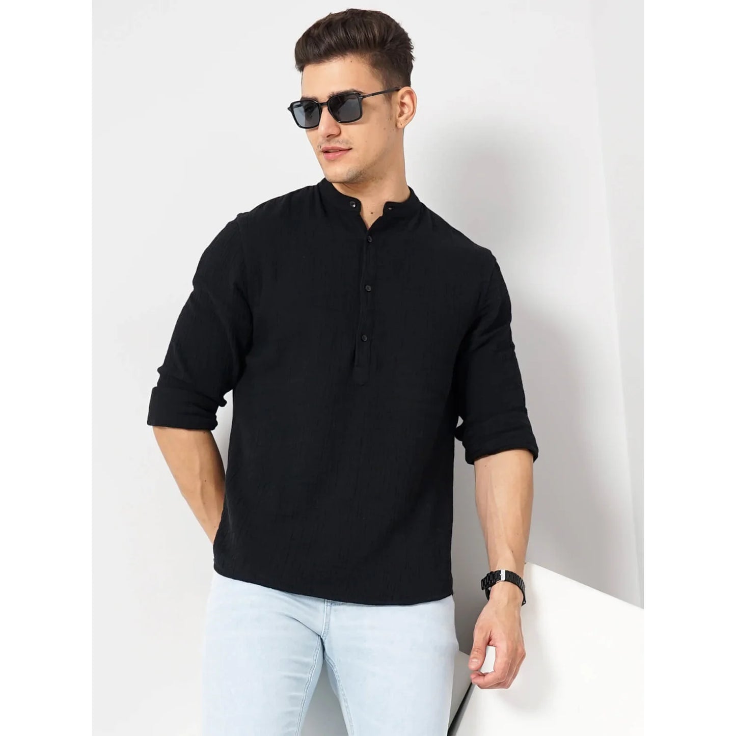 Celio* Solid Regular Fit Cotton Black Shirt