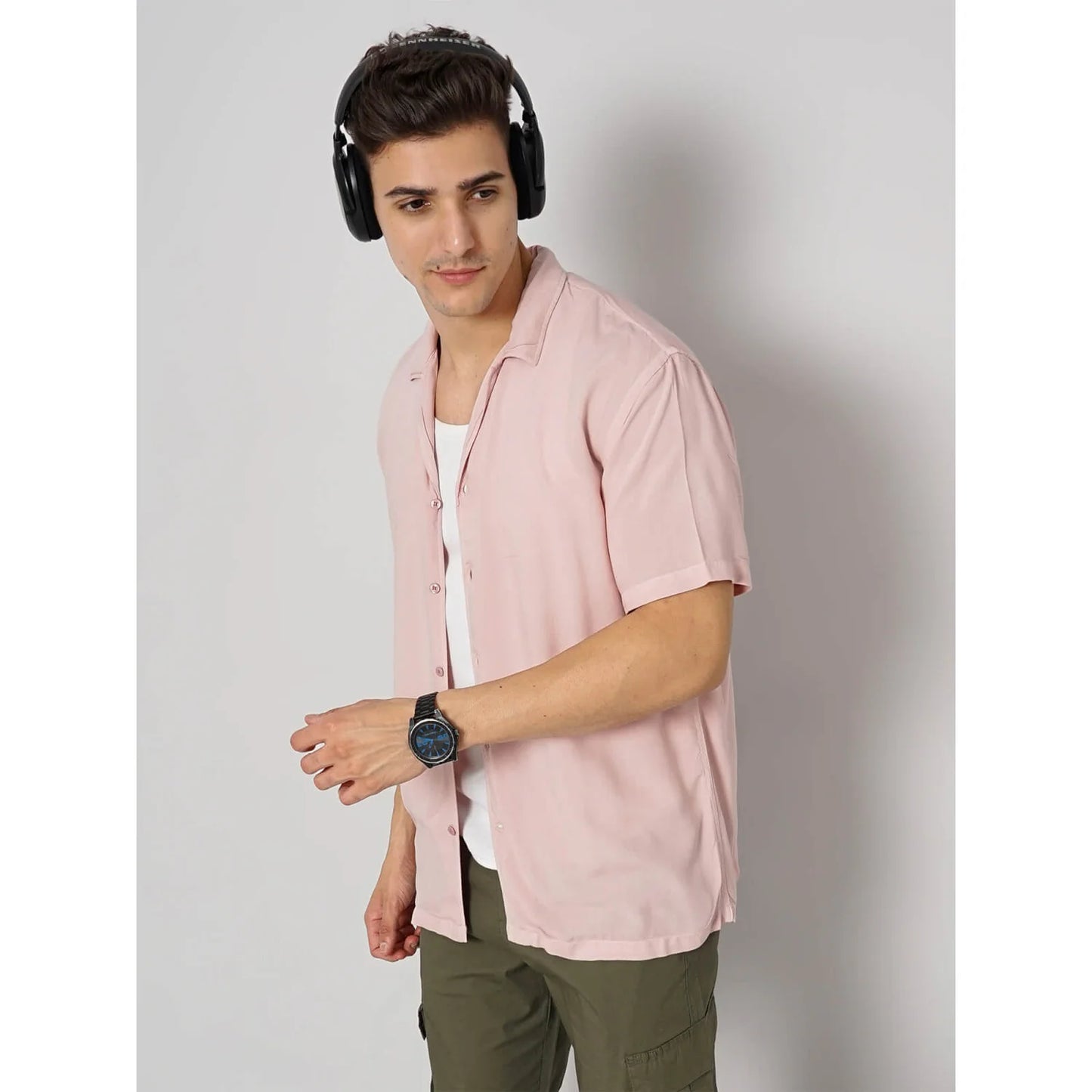 Celio* Solid Regular Fit Viscose Pink Shirt