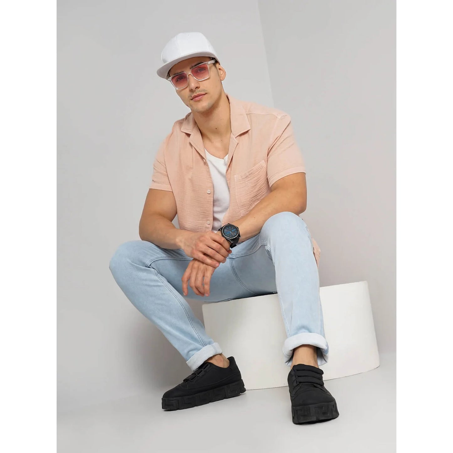 Celio* Solid Regular Fit Cotton Pink Shirt