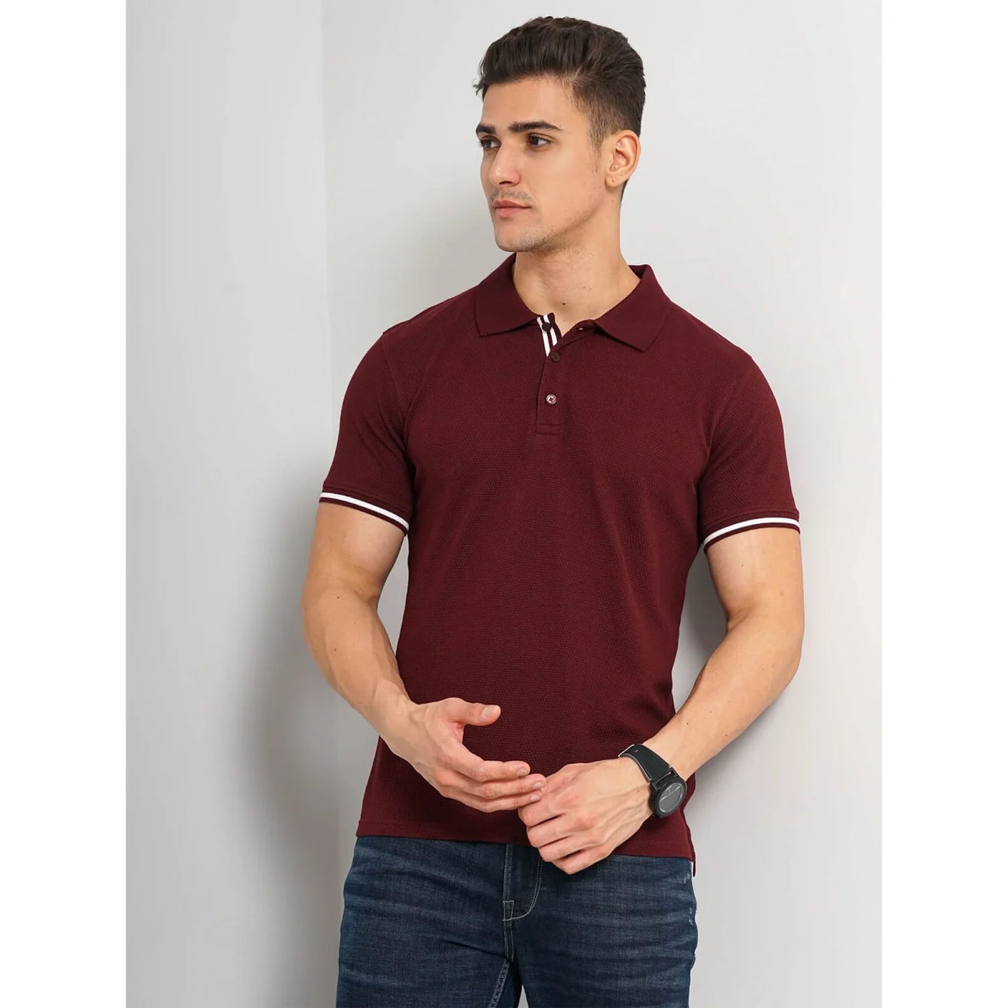 Celio* Solid Regular Fit Cotton Maroon T-Shirt