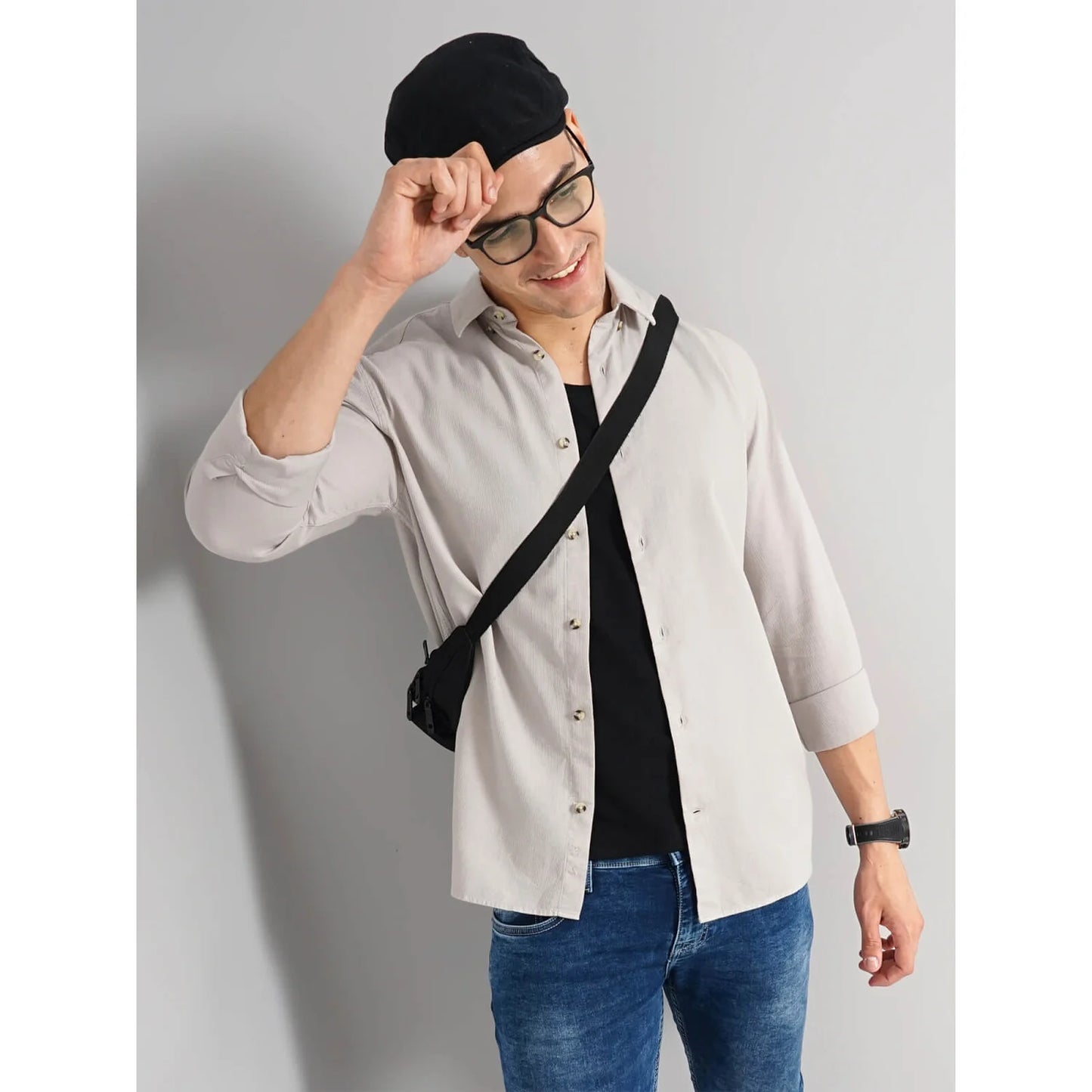 Celio* Solid Regular Fit Cotton Beige Shirt