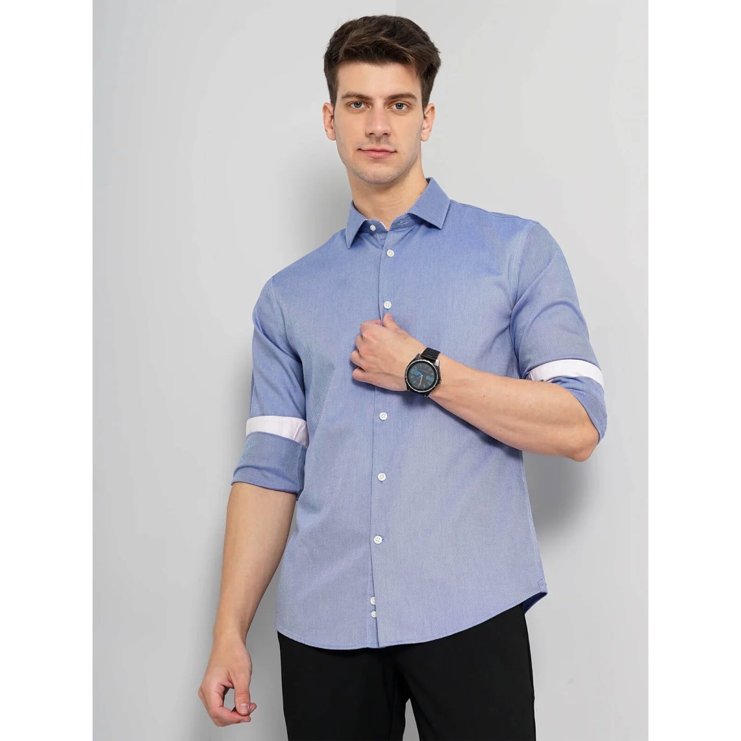 Celio* Solid Regular Fit Cotton Blue Shirt