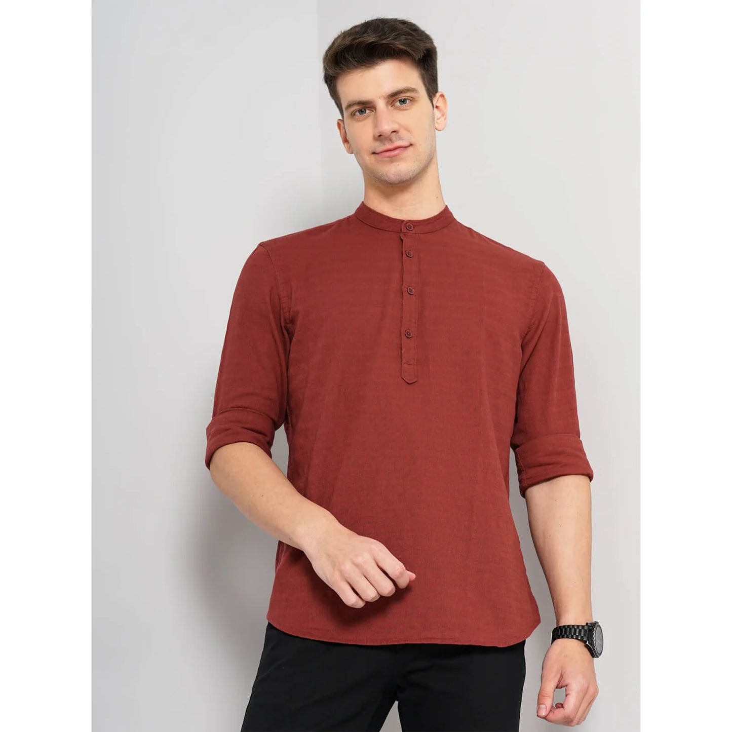 Celio* Solid Regular Fit Cotton-Blend Maroon Shirt