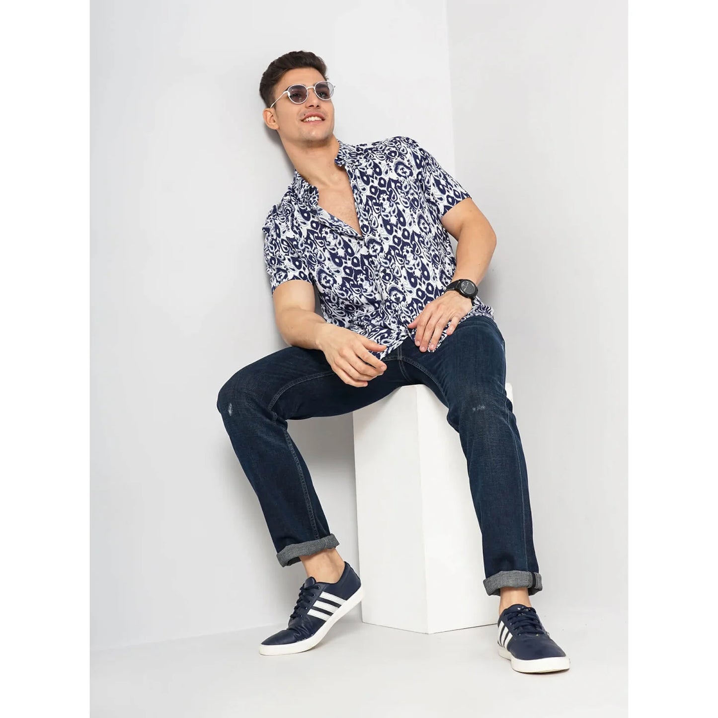 Celio* Paisley Regular Fit Cotton Blue Shirt