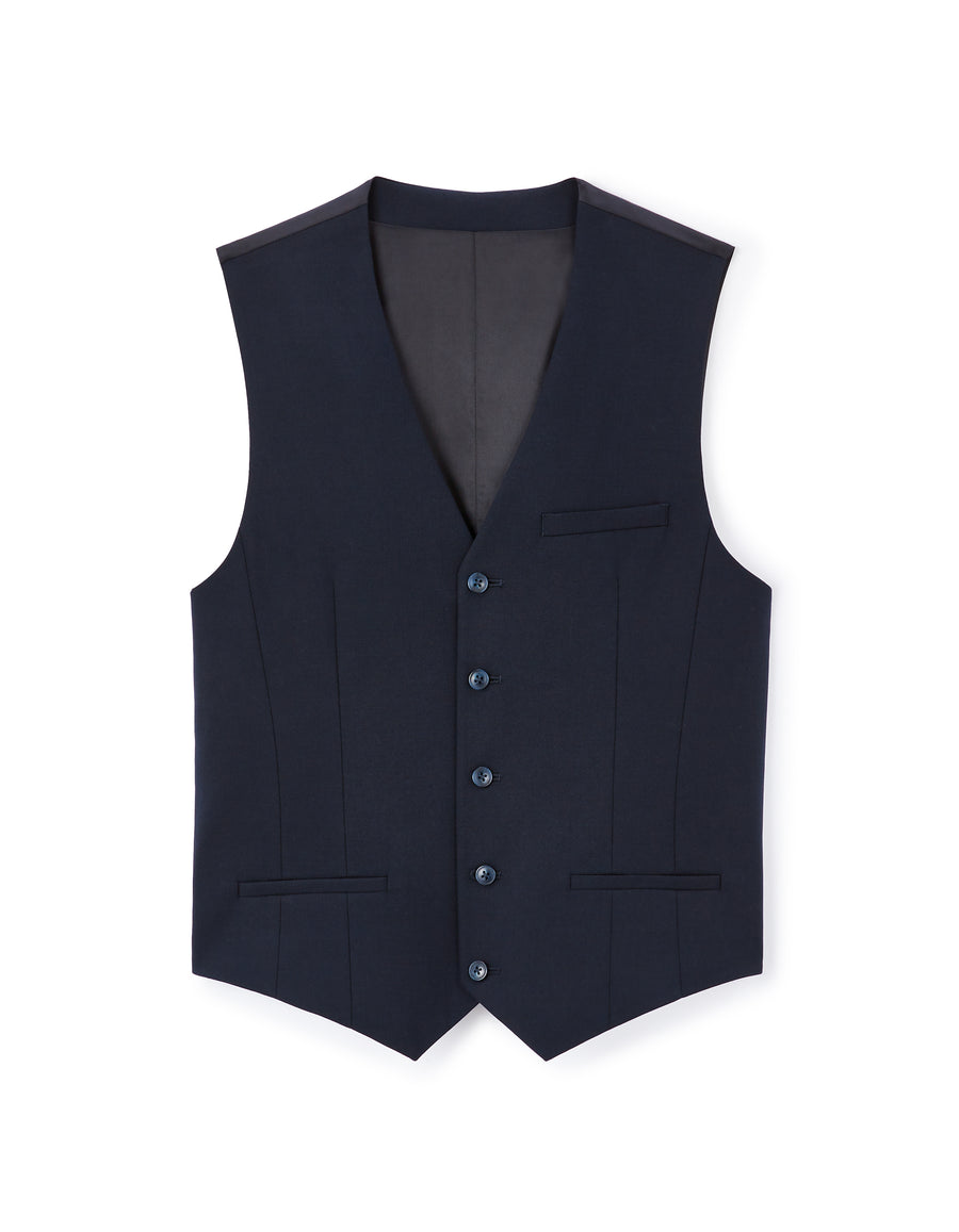 Regular Fit Polyester Blend V Neck Waistcoat - Navy Blue