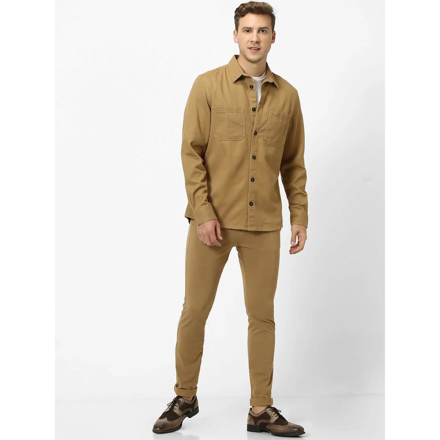 Celio* Solid Regular Fit Cotton Green Shirt