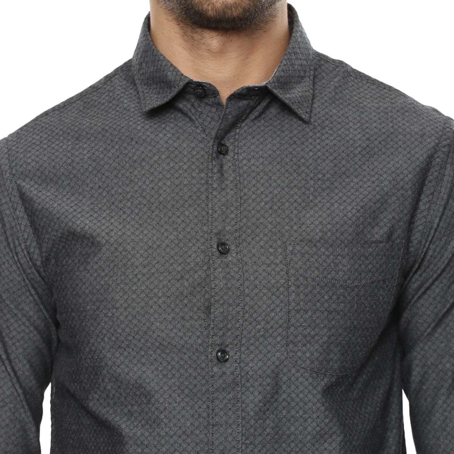 Celio* Solid Regular Fit Cotton Grey Shirt