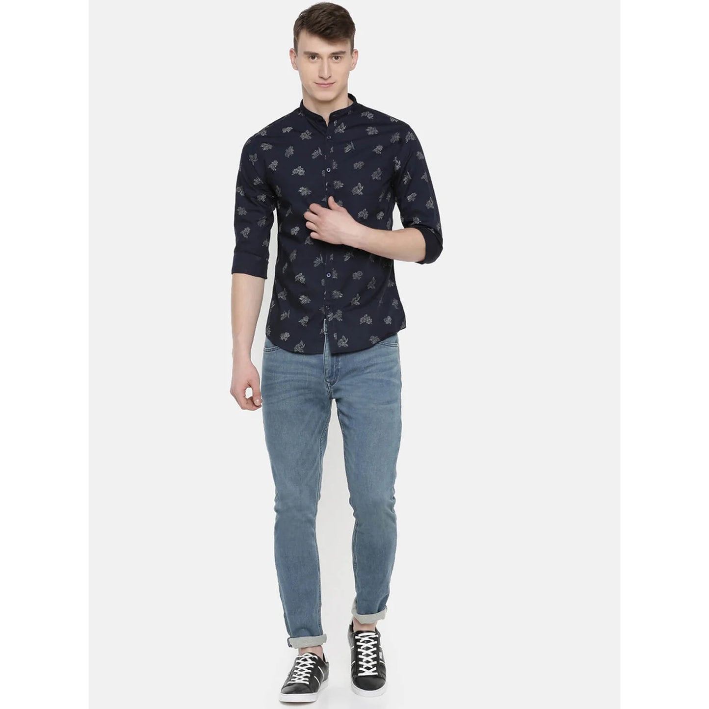 Celio* Printed Regular Fit Cotton Blue Shirt