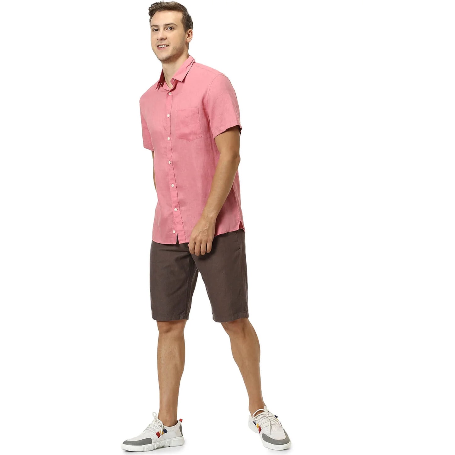 Celio* Solid Regular Fit Linen Pink Shirt