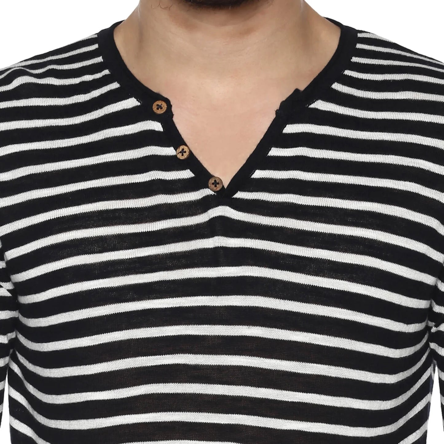 Celio* Striped Regular Fit Cotton White T-Shirt