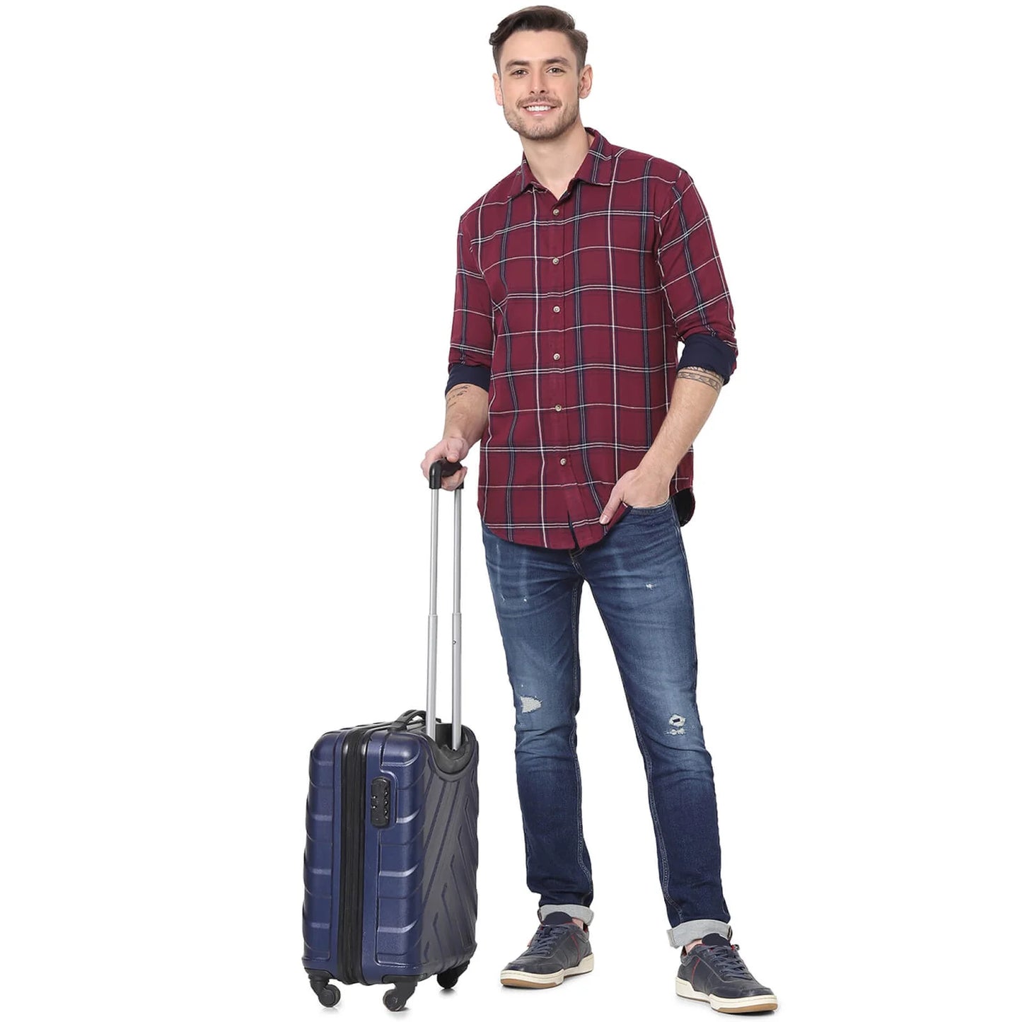 Celio* Checked Regular Fit Cotton Red Shirt