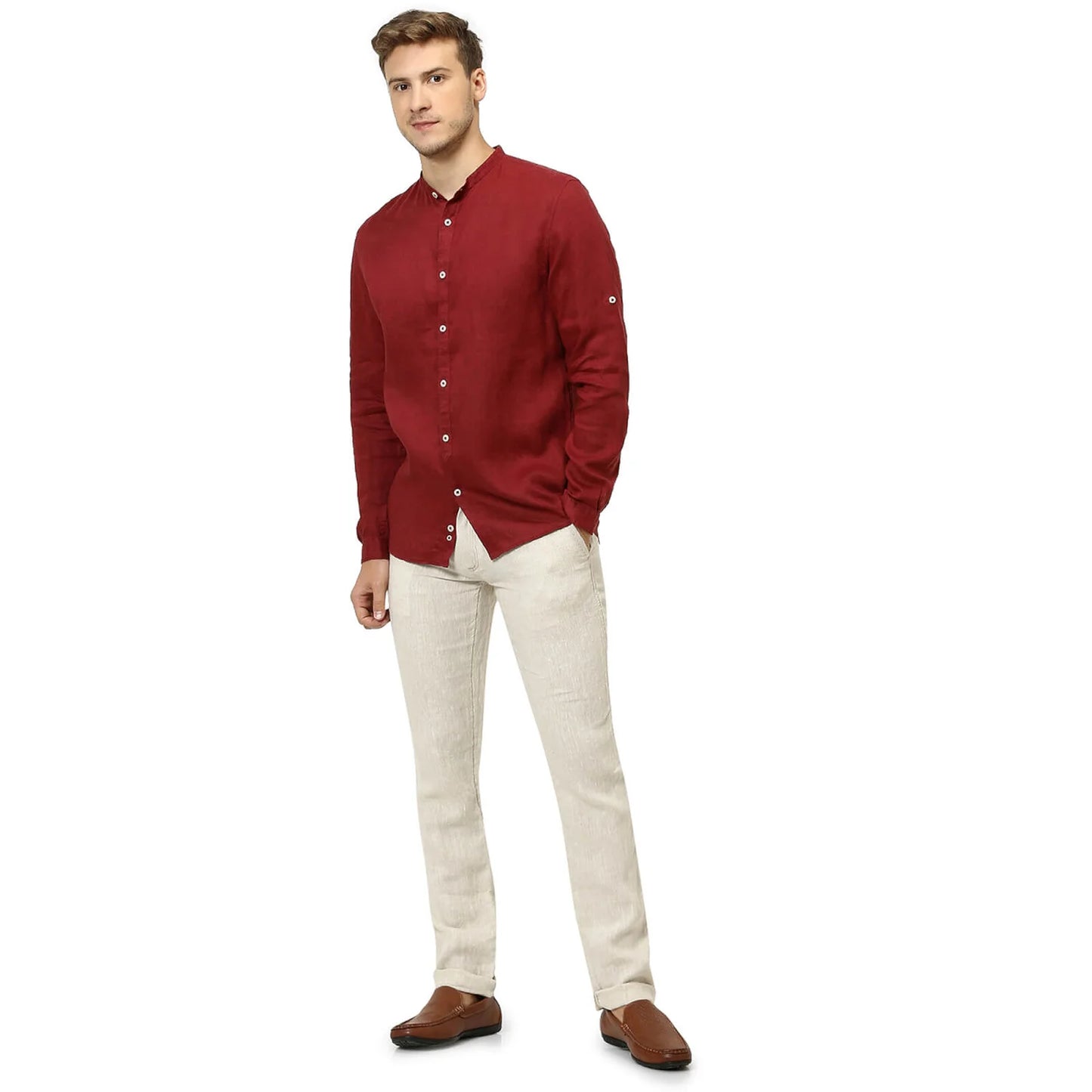 Celio* Solid Regular Fit Linen Maroon Shirt