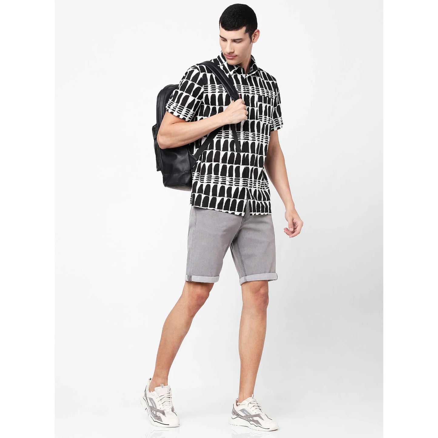 Celio* Printed Regular Fit Cotton Black Shirt