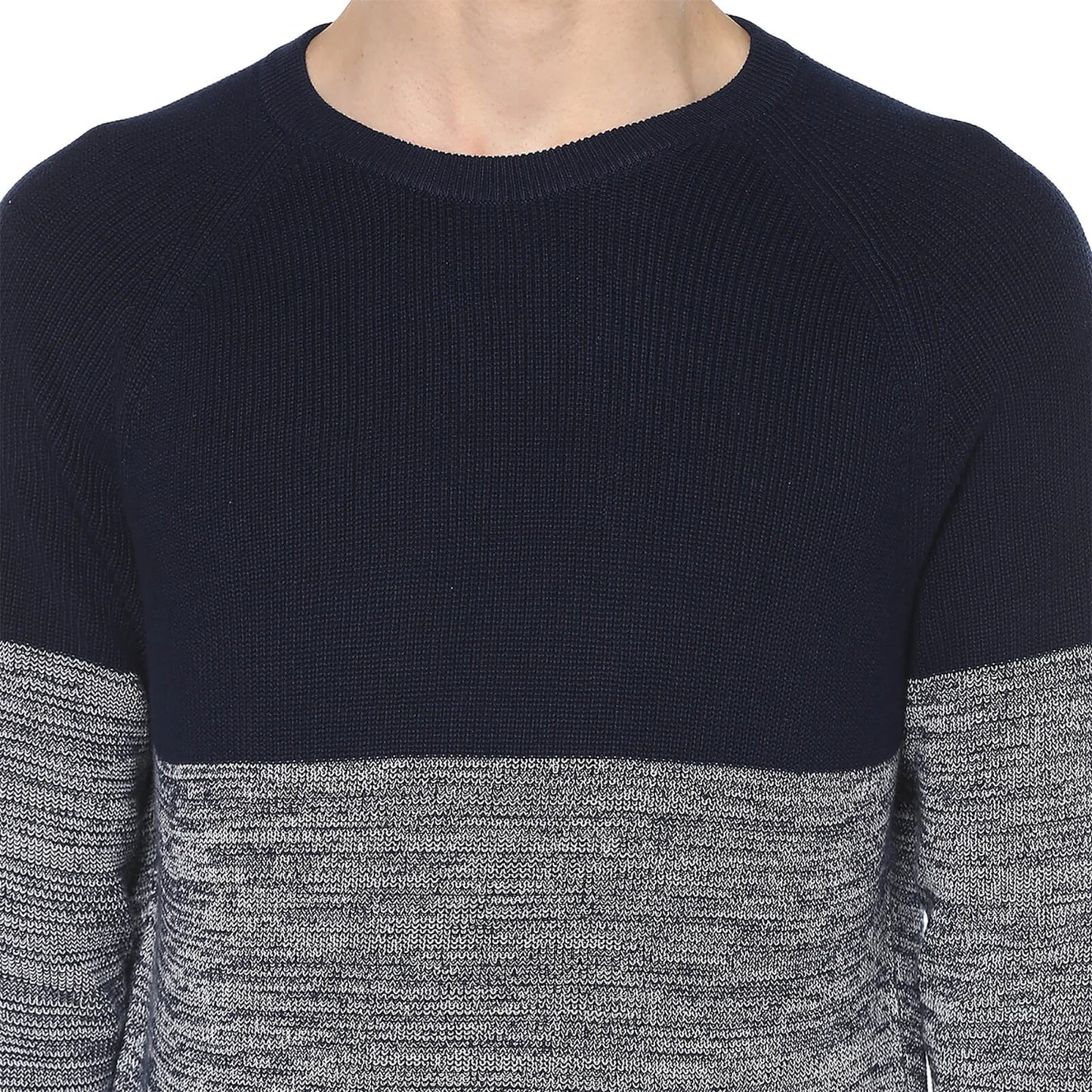 Celio* Striped Regular Fit Cotton Grey Sweater