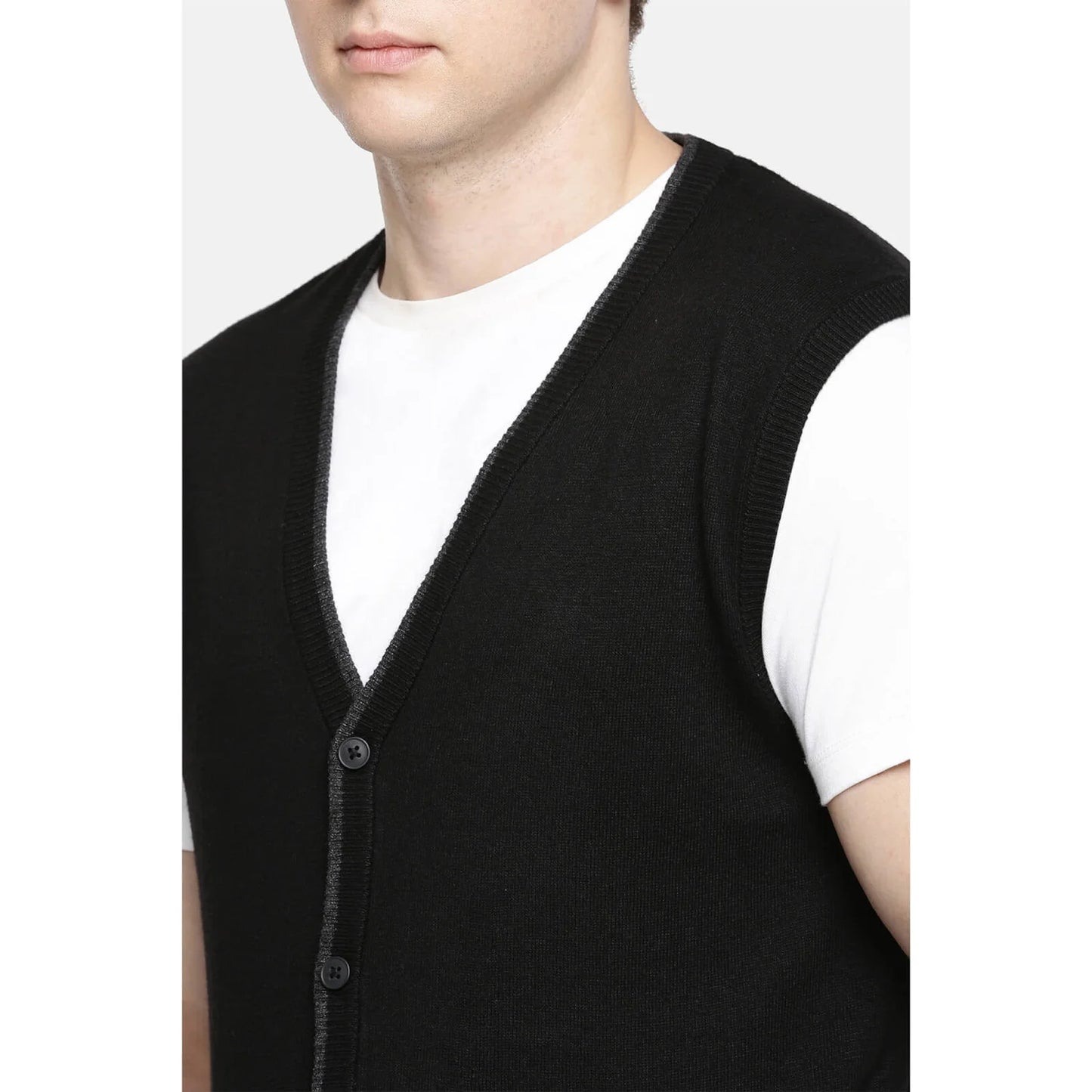 Celio* Solid Regular Fit Cotton-Blend Black Sweater