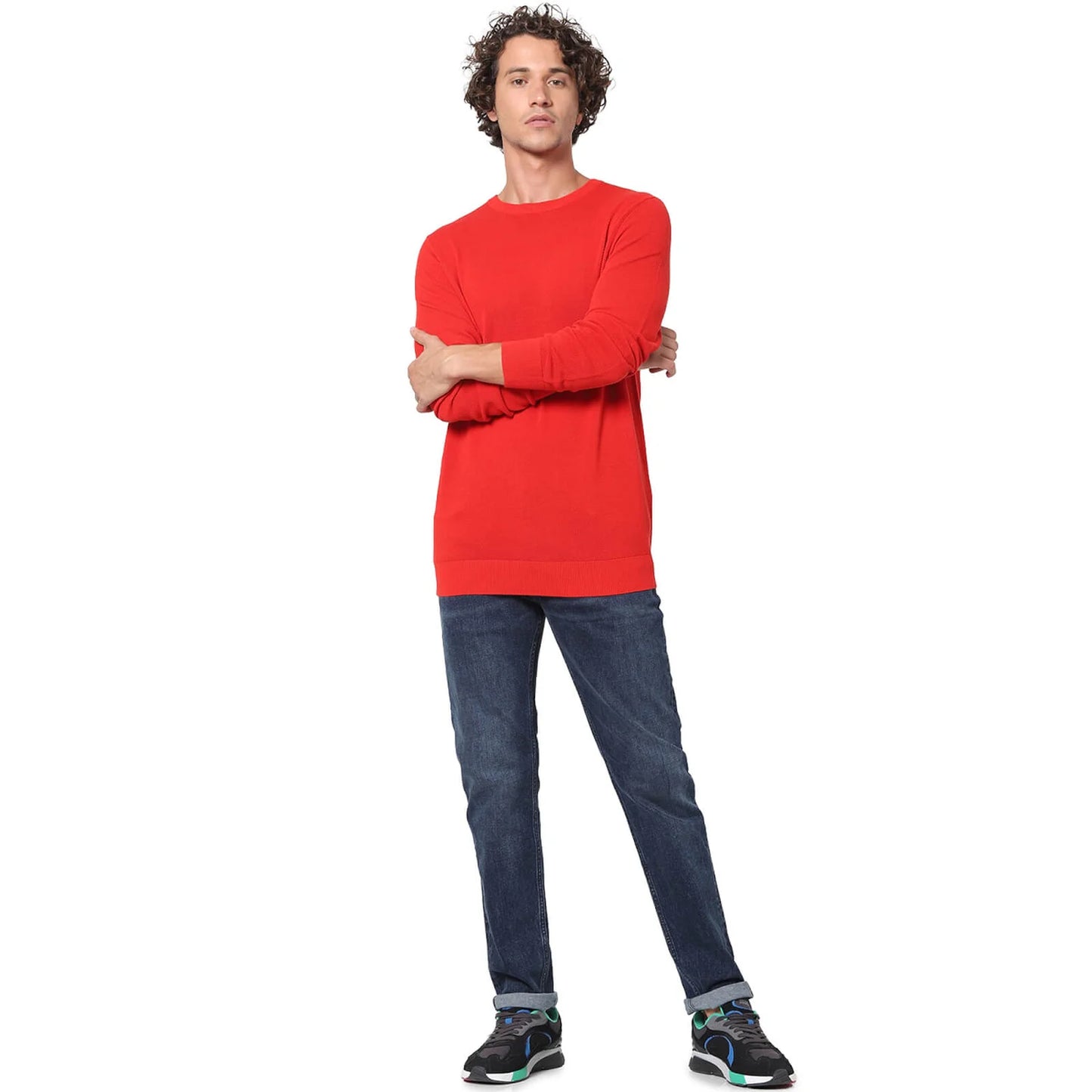 Celio* Colourblock Regular Fit Cotton Red Sweater