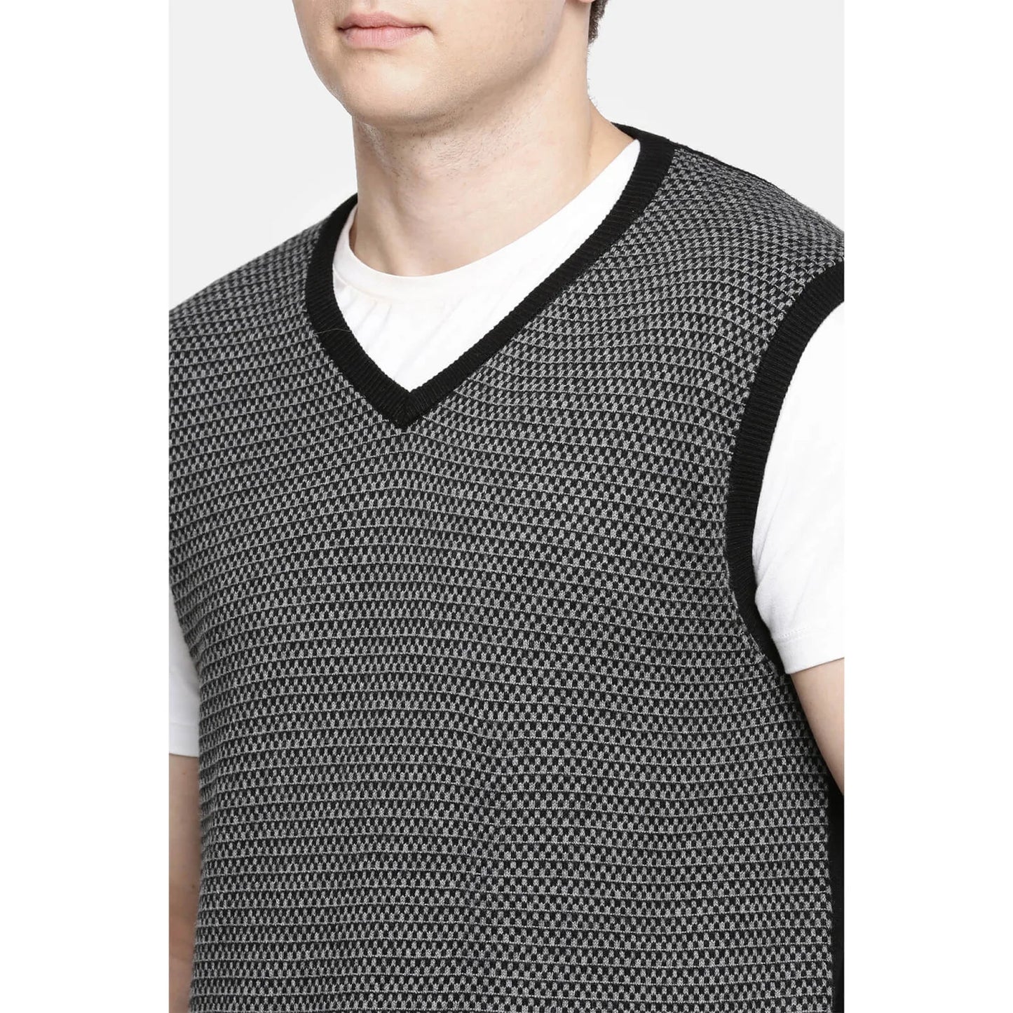 Celio* Micro-Print Regular Fit Cotton-Blend Black Sweater