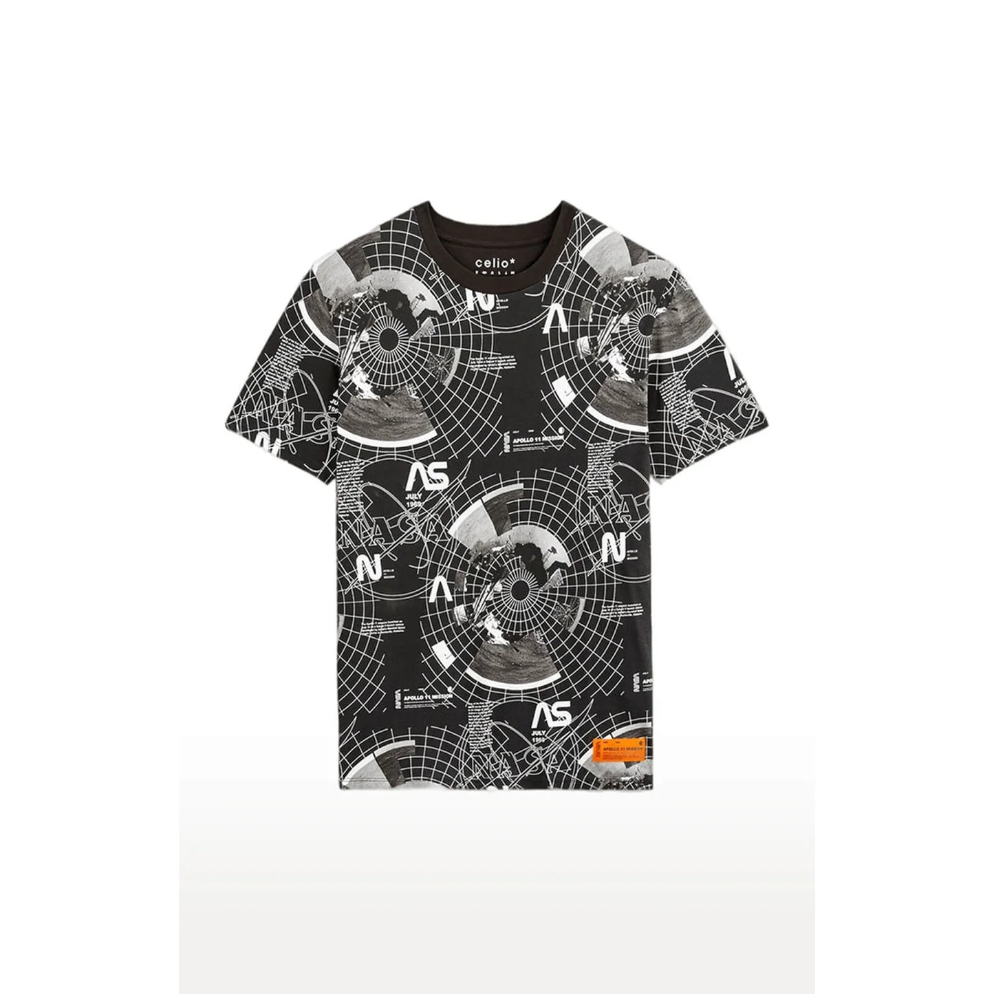 Celio* Nasa Regular Fit Cotton Black T-Shirt