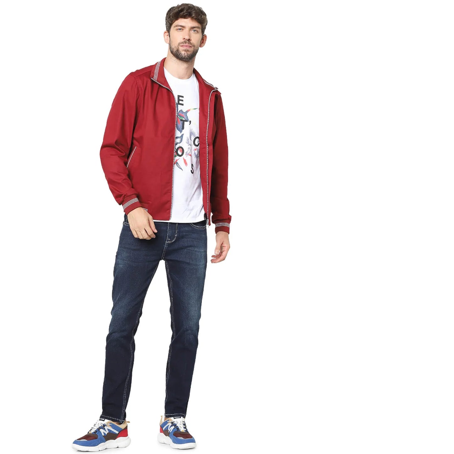 Celio* Solid Regular Fit Cotton-Blend Red Jacket
