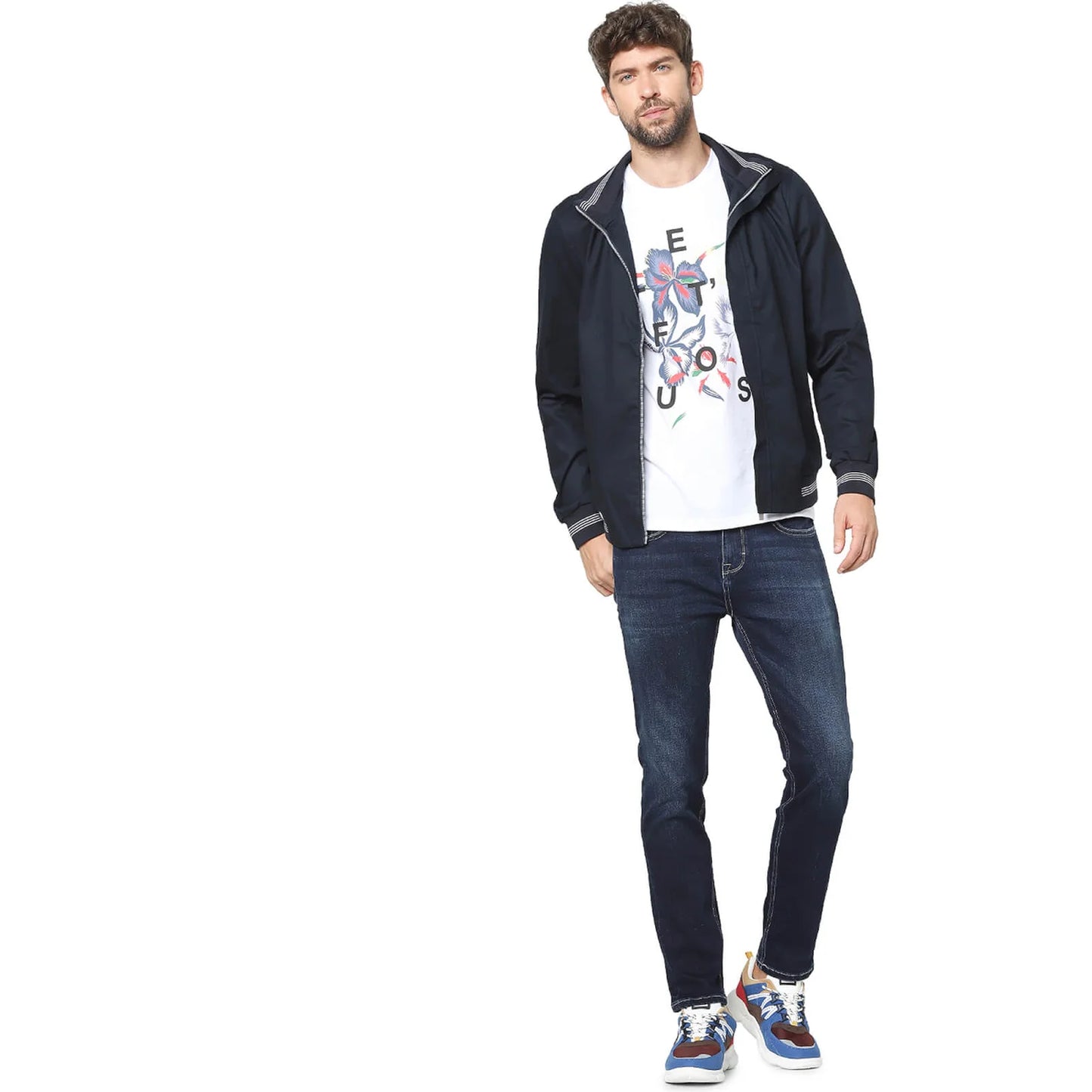 Celio* Solid Regular Fit Cotton Navy Blue Jacket