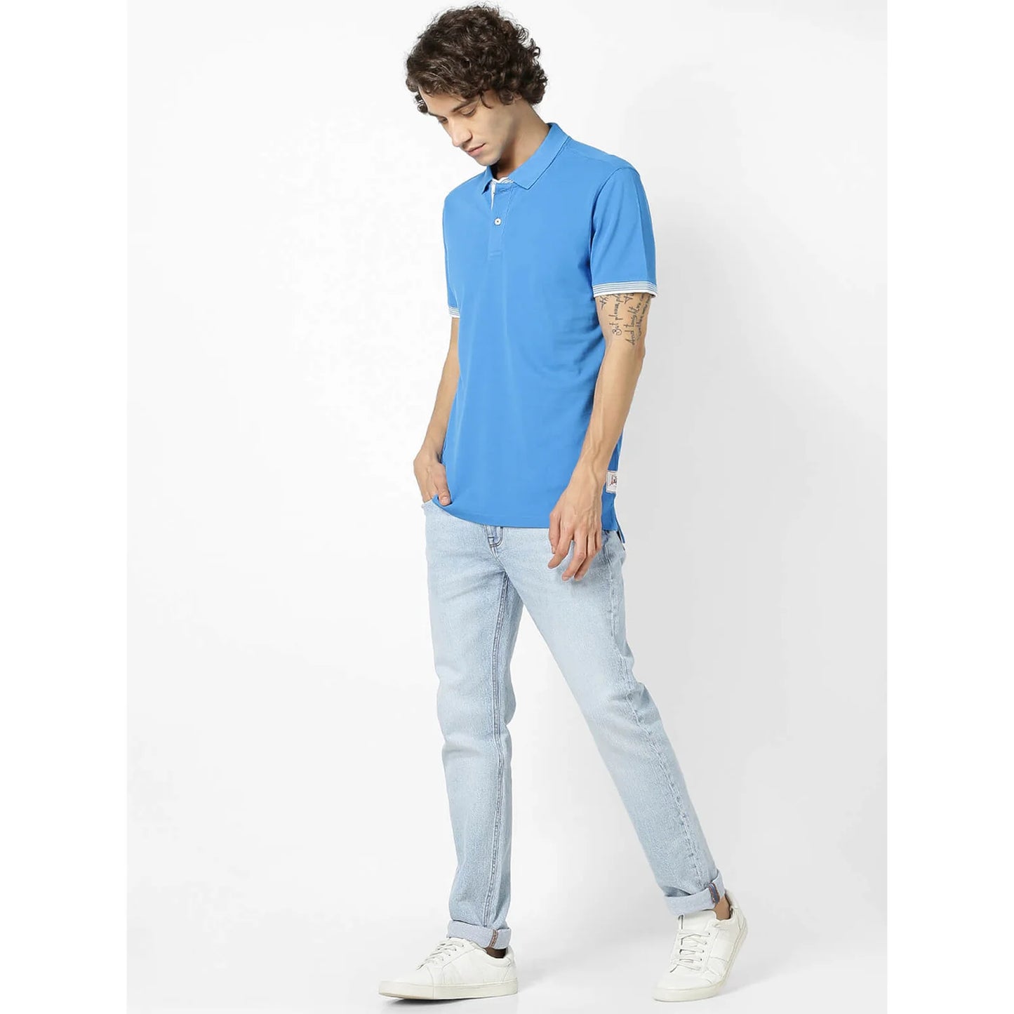 Celio* Printed Regular Fit Cotton Blue T-Shirt