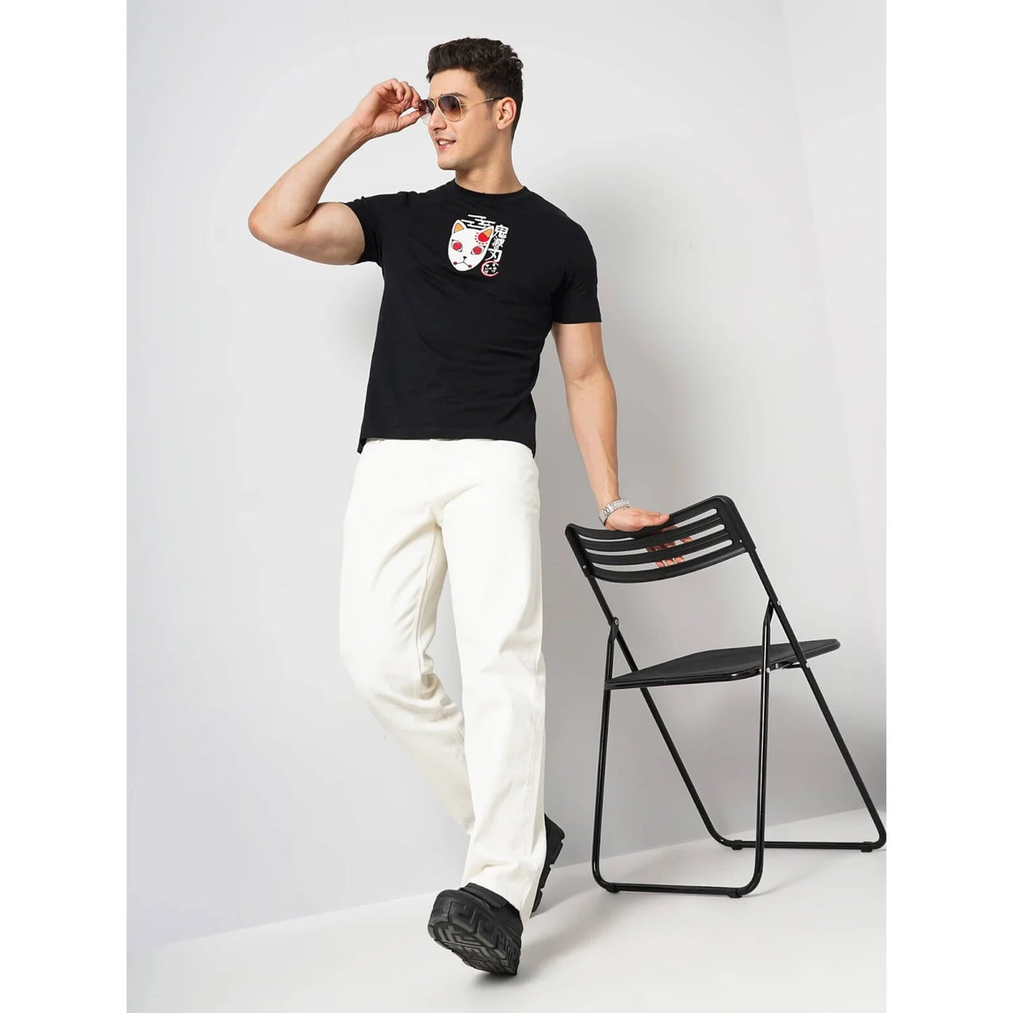 Celio* Demon Slayer Regular Fit Cotton Black T-Shirt