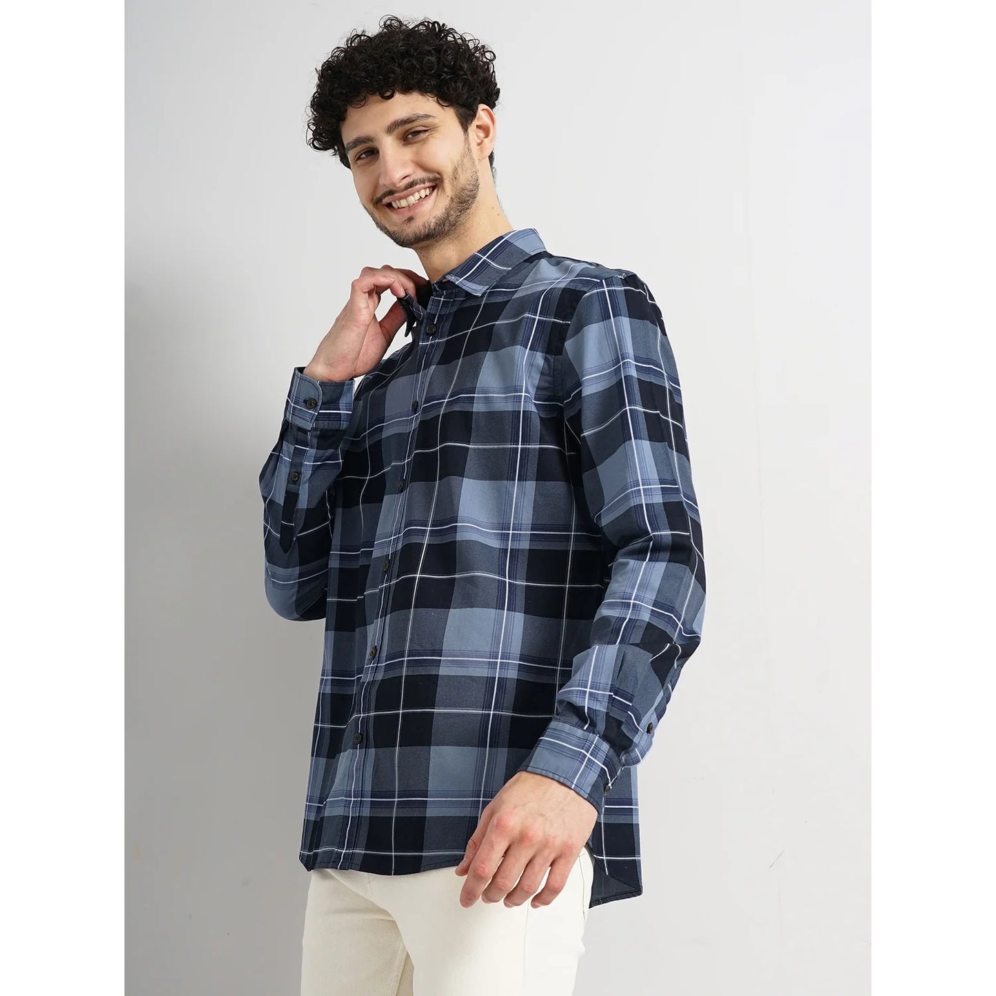 Celio* Checked Regular Fit Cotton Blue Shirt