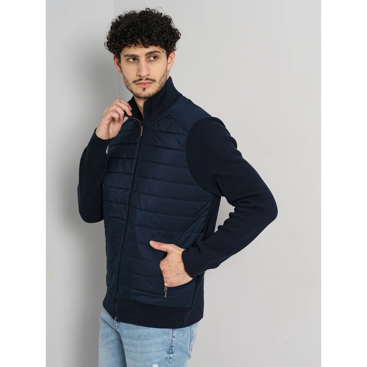Celio* Solid Regular Fit Cotton-Poly-Blend Navy Blue Jacket