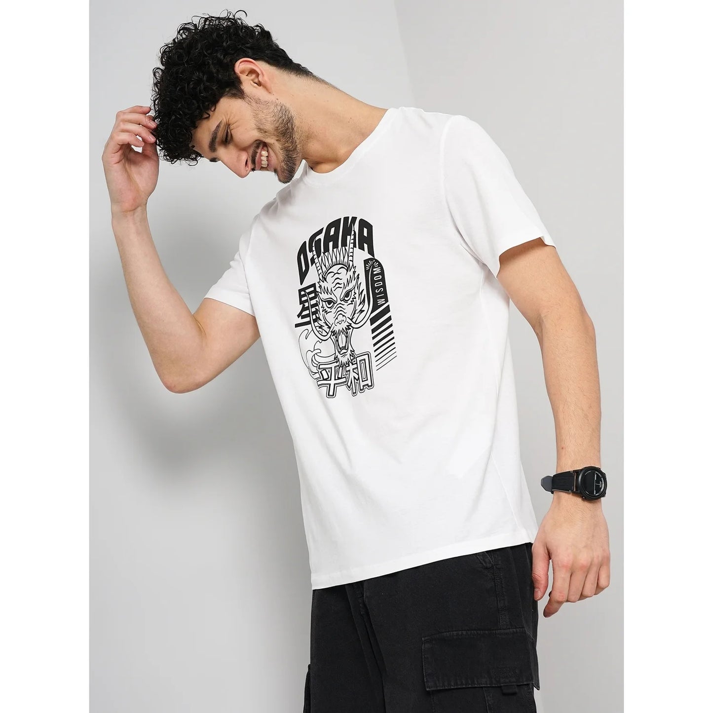 Celio* Graphics Regular Fit Cotton White T-Shirt